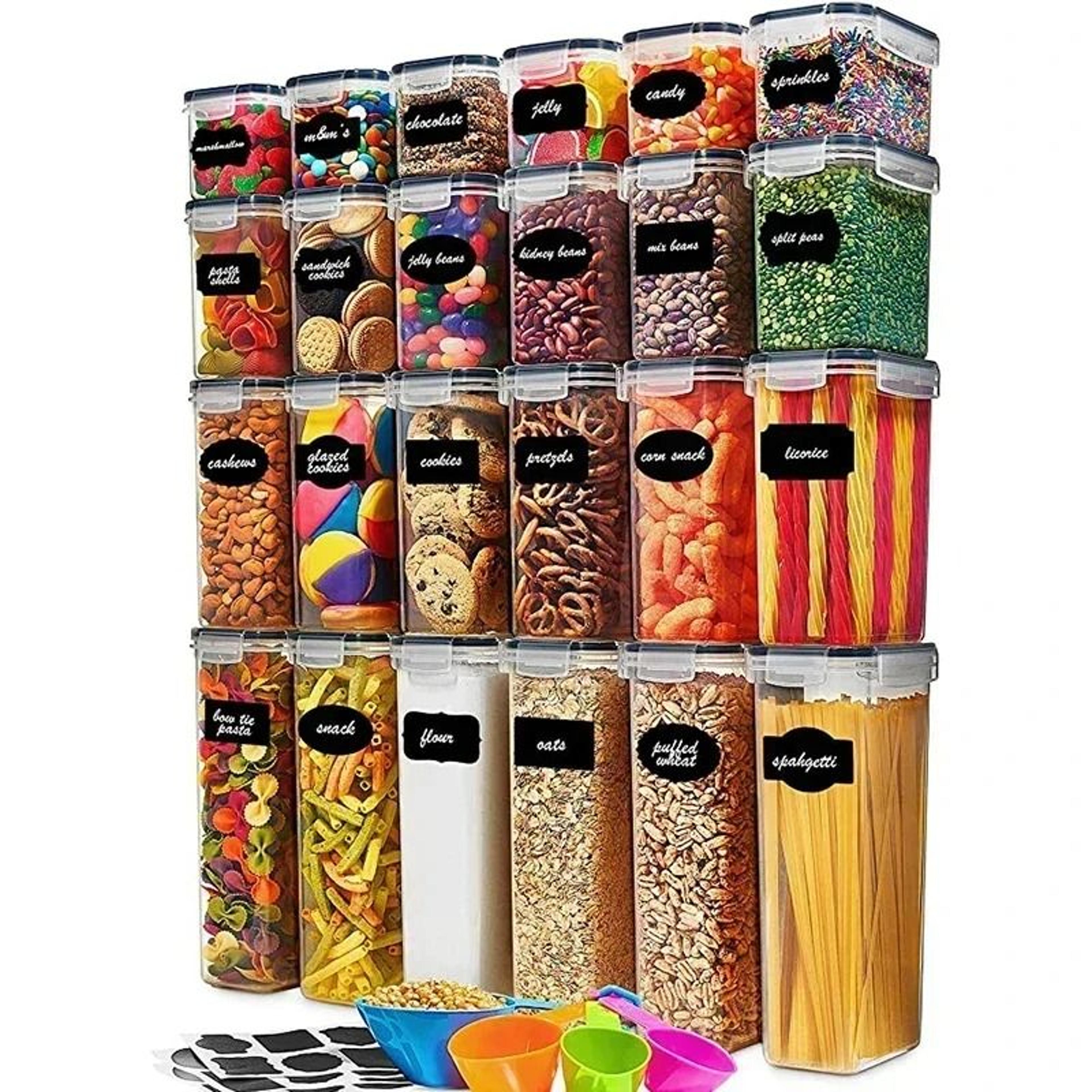 5 piece food storage container set with sealed lids, kitchen organizer for refrigerator, pantry and noodles