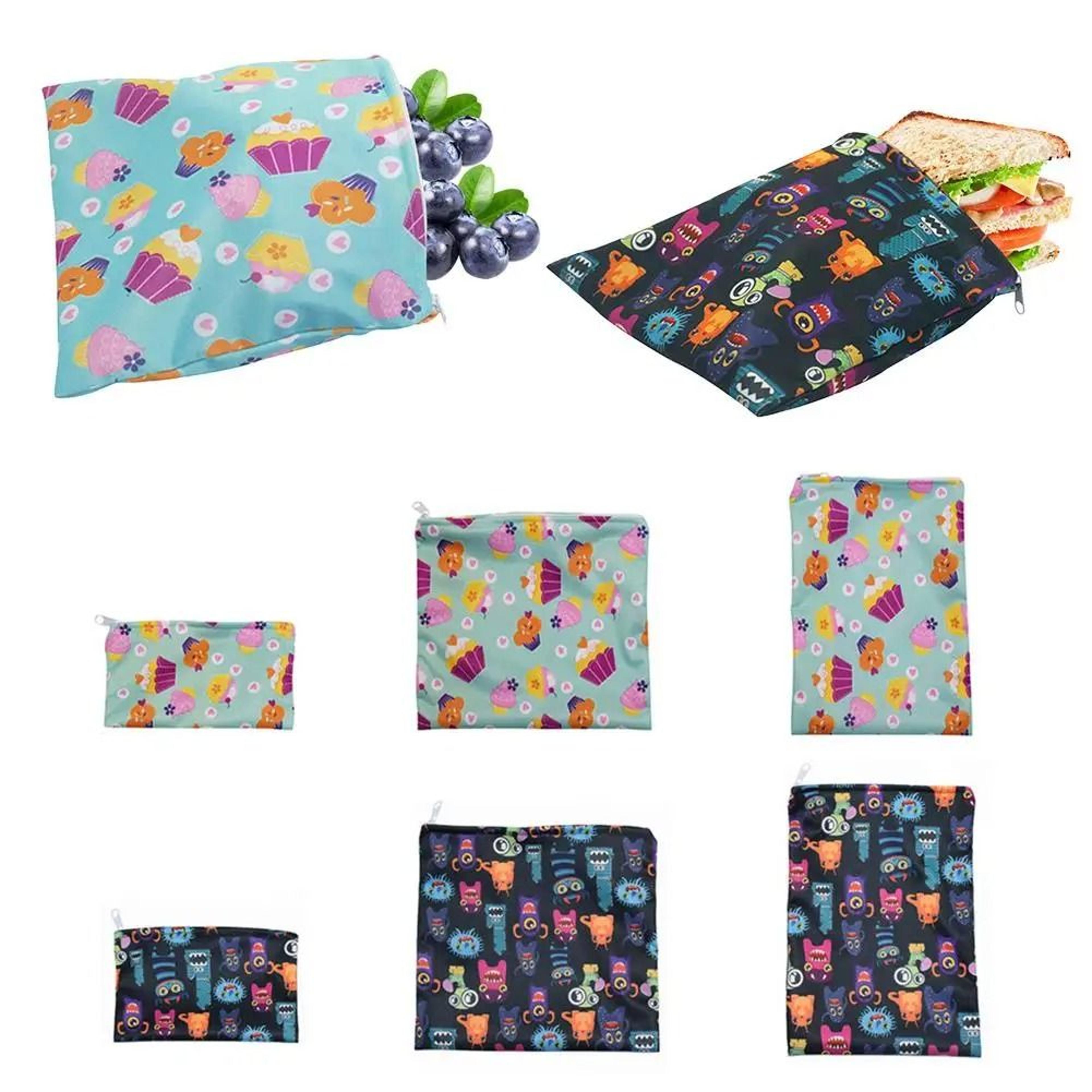 3 piece reusable food storage bags, leakproof reusable sandwich bags for snacks, lunches and freezer storage