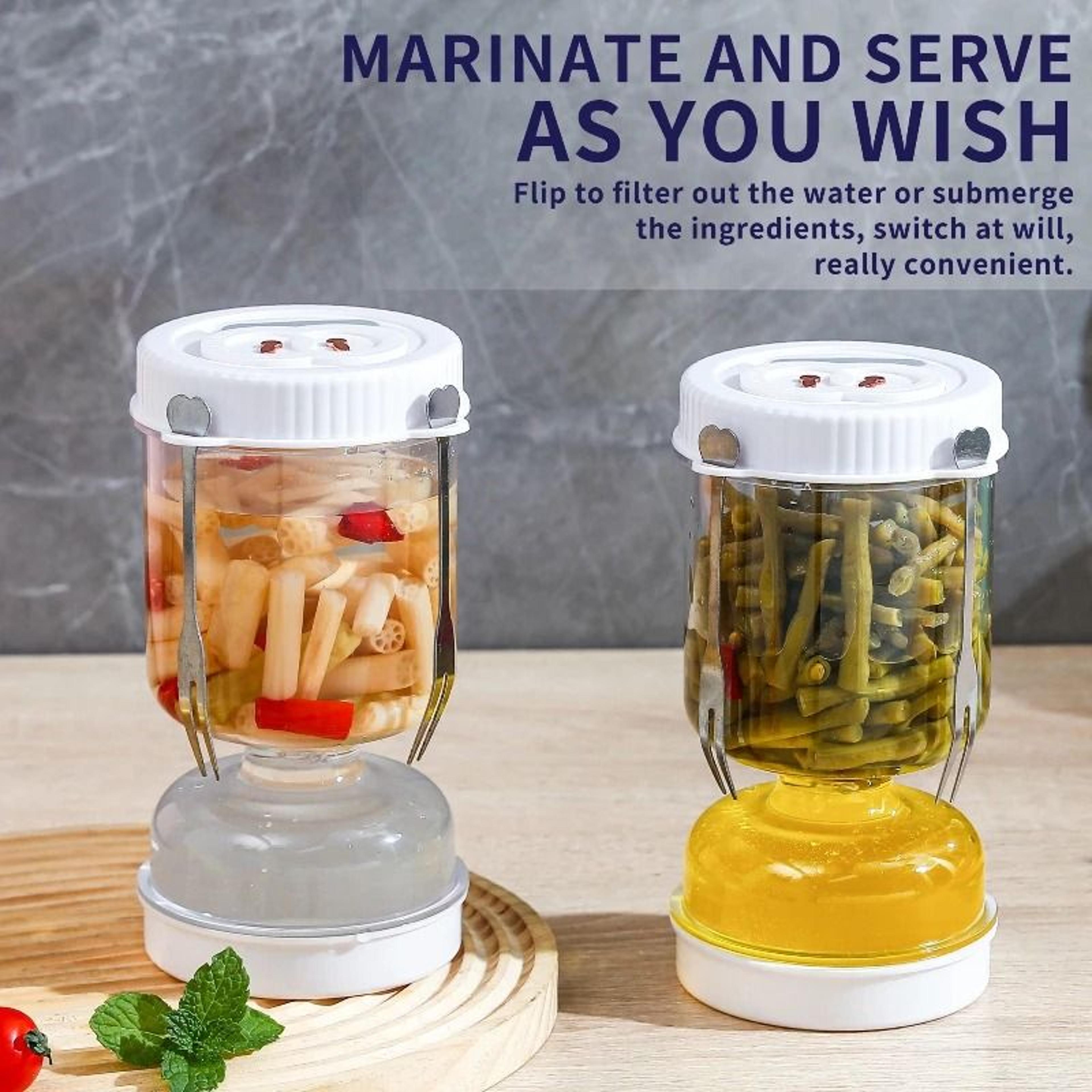 hourglass pickle jar with strainer for olives, kimchi & food storage