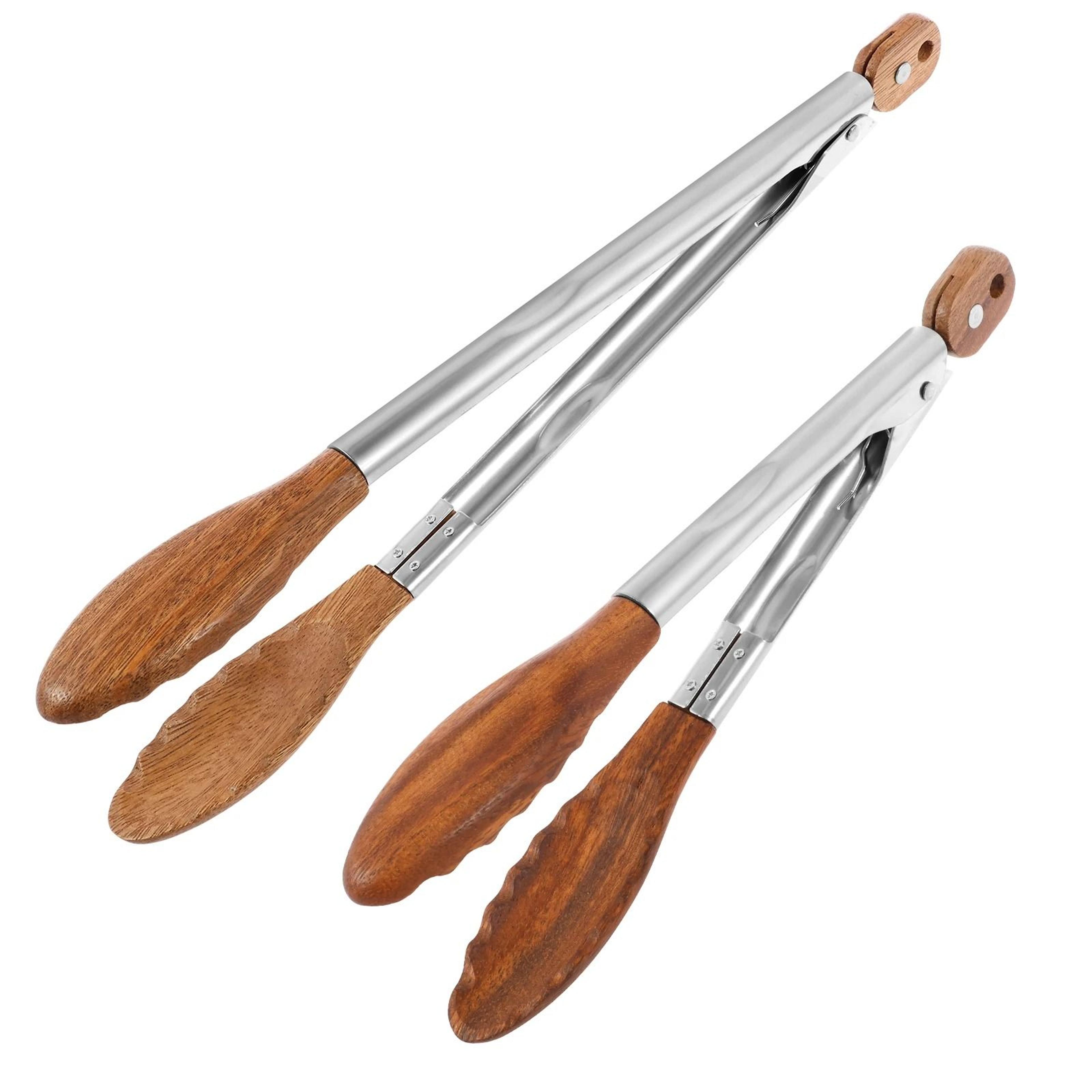 2 piece rustproof wood food tongs for cooking and serving