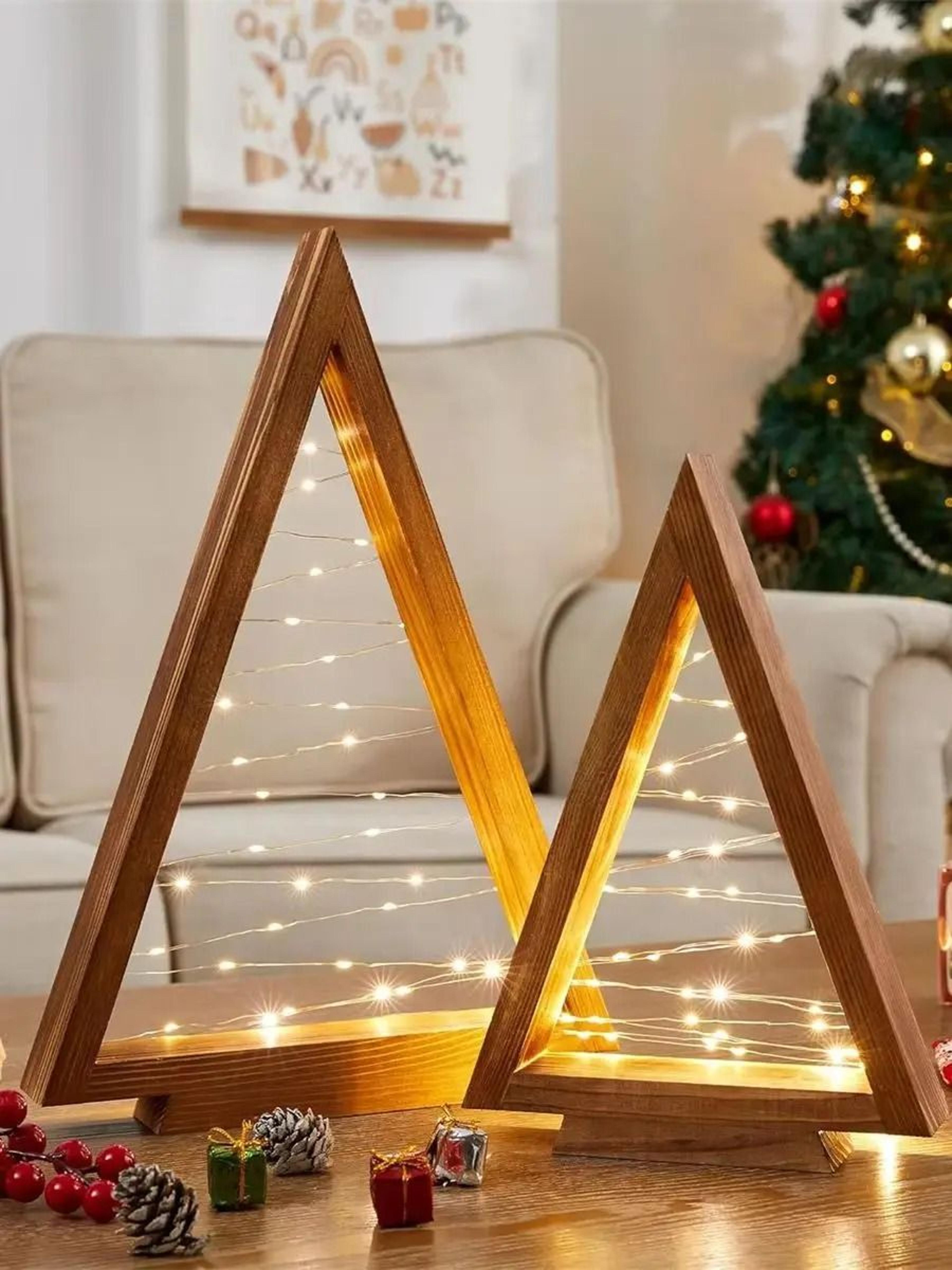 Lighted Wood Christmas Tree Tabletop Decor Set 6