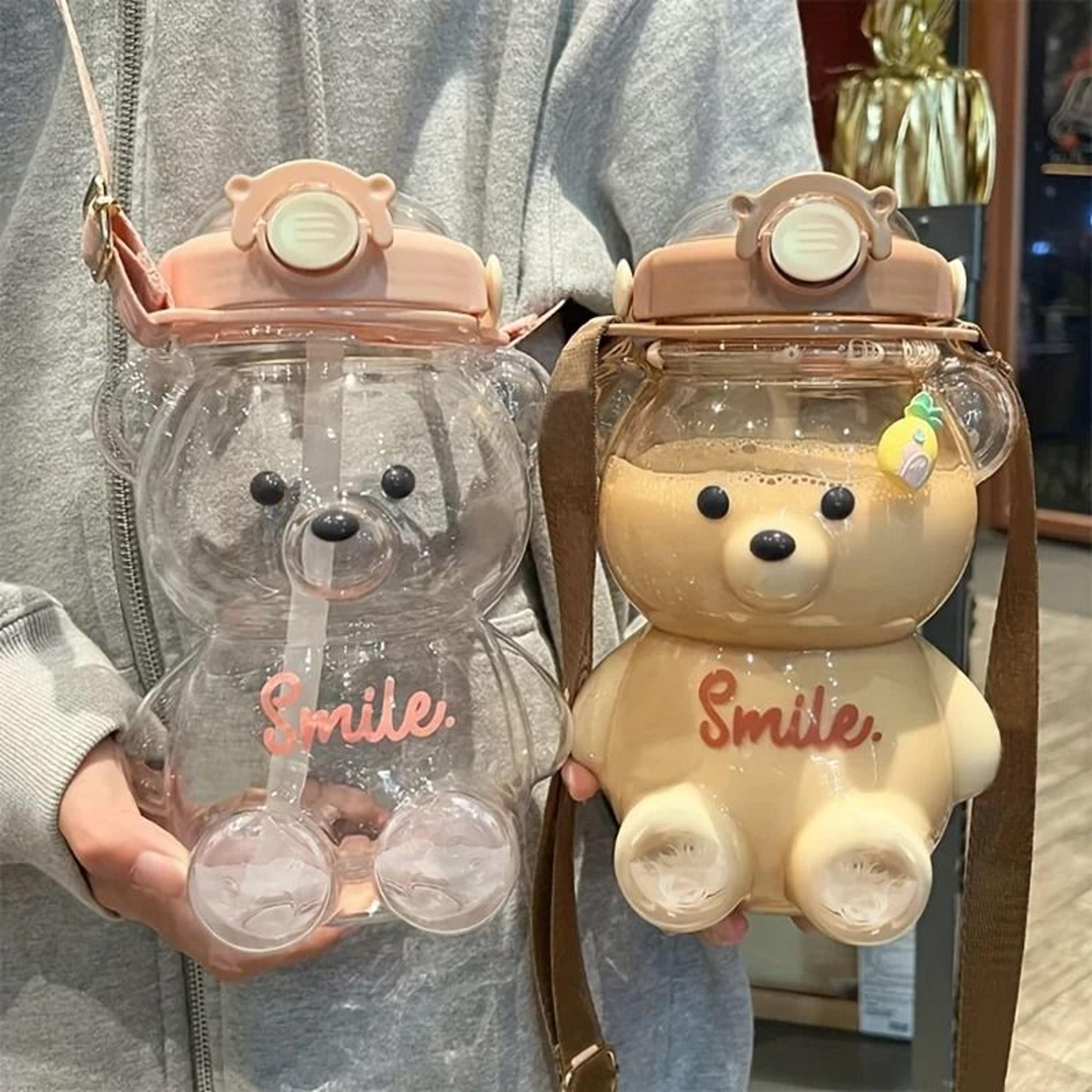 cute bear insulated water bottle with straw kawaii tumbler