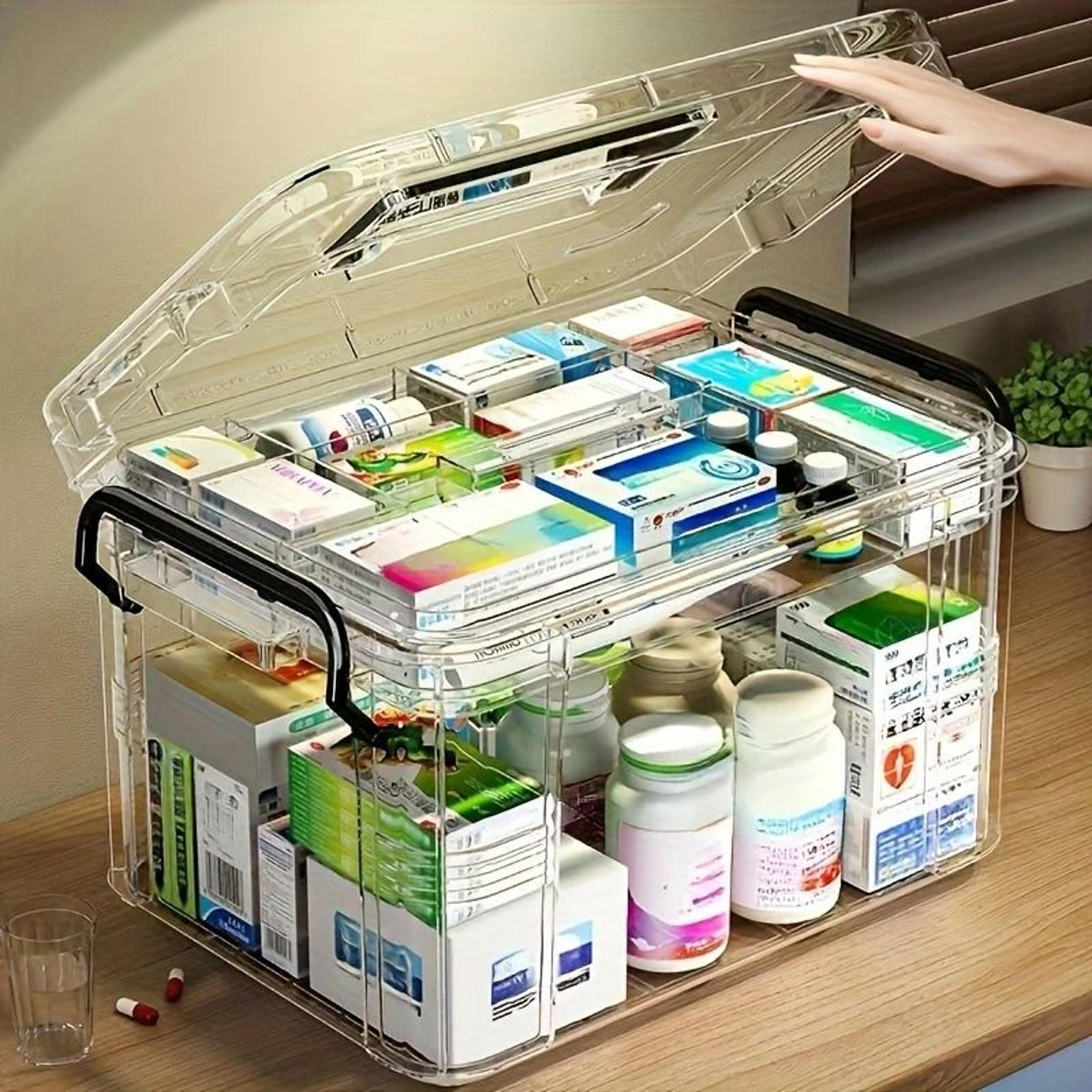 Modern Waterproof Double Layer Medicine Storage Box With Flip Top Closure 0
