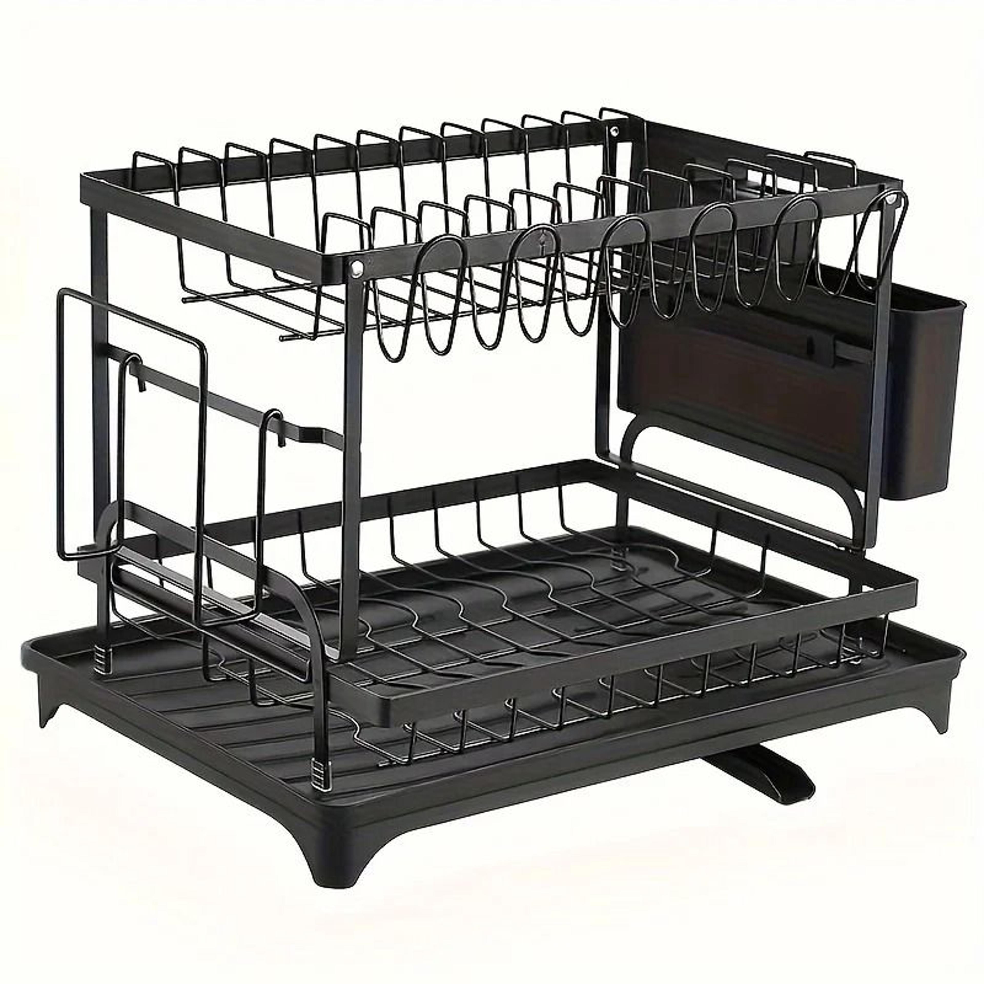 Double Layer Kitchen Storage Rack Large Capacity Metal Dish Organizer With Drainage 7