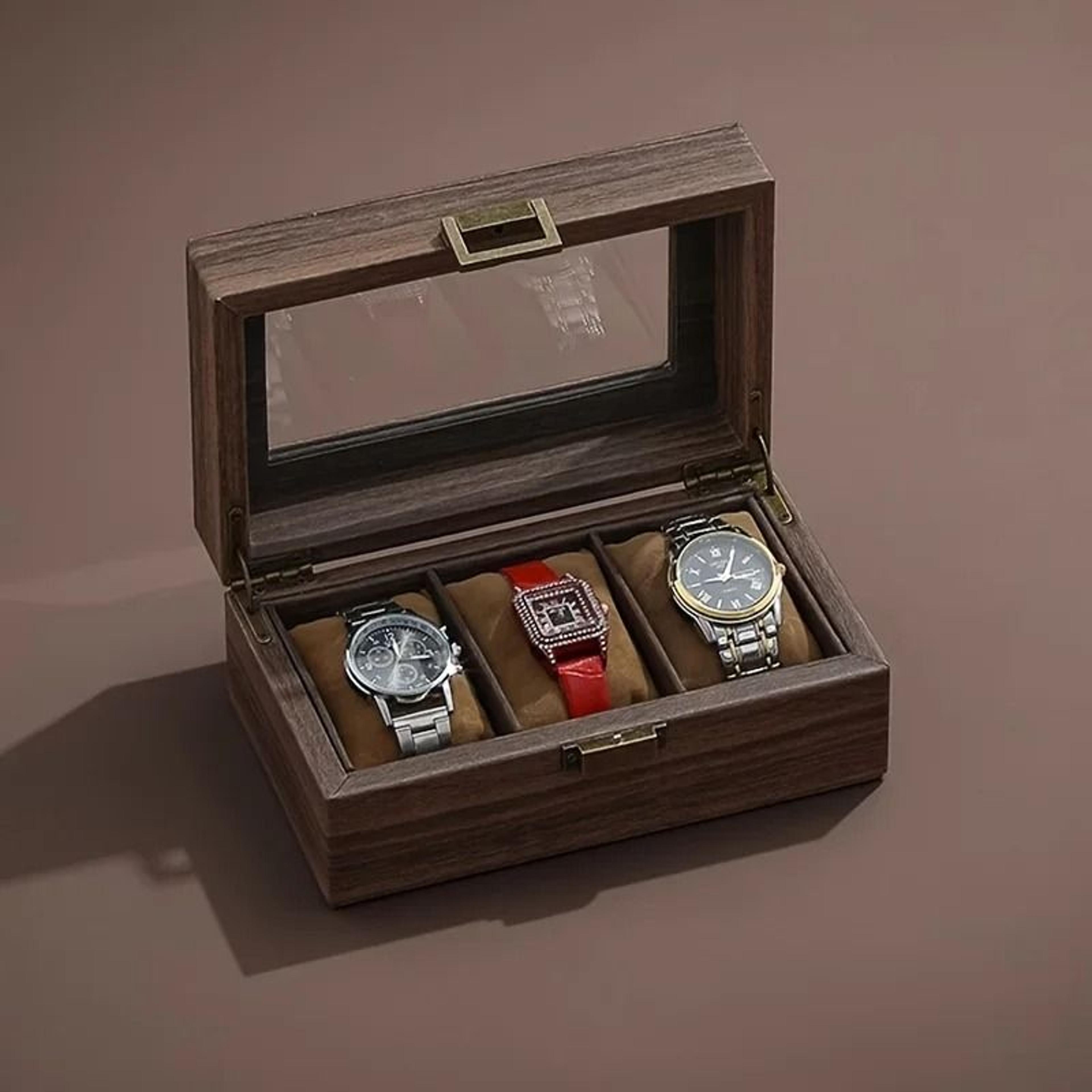 Retro Wood Grain Watch Storage Box Large Capacity Multi Slot Watch Display Case 2