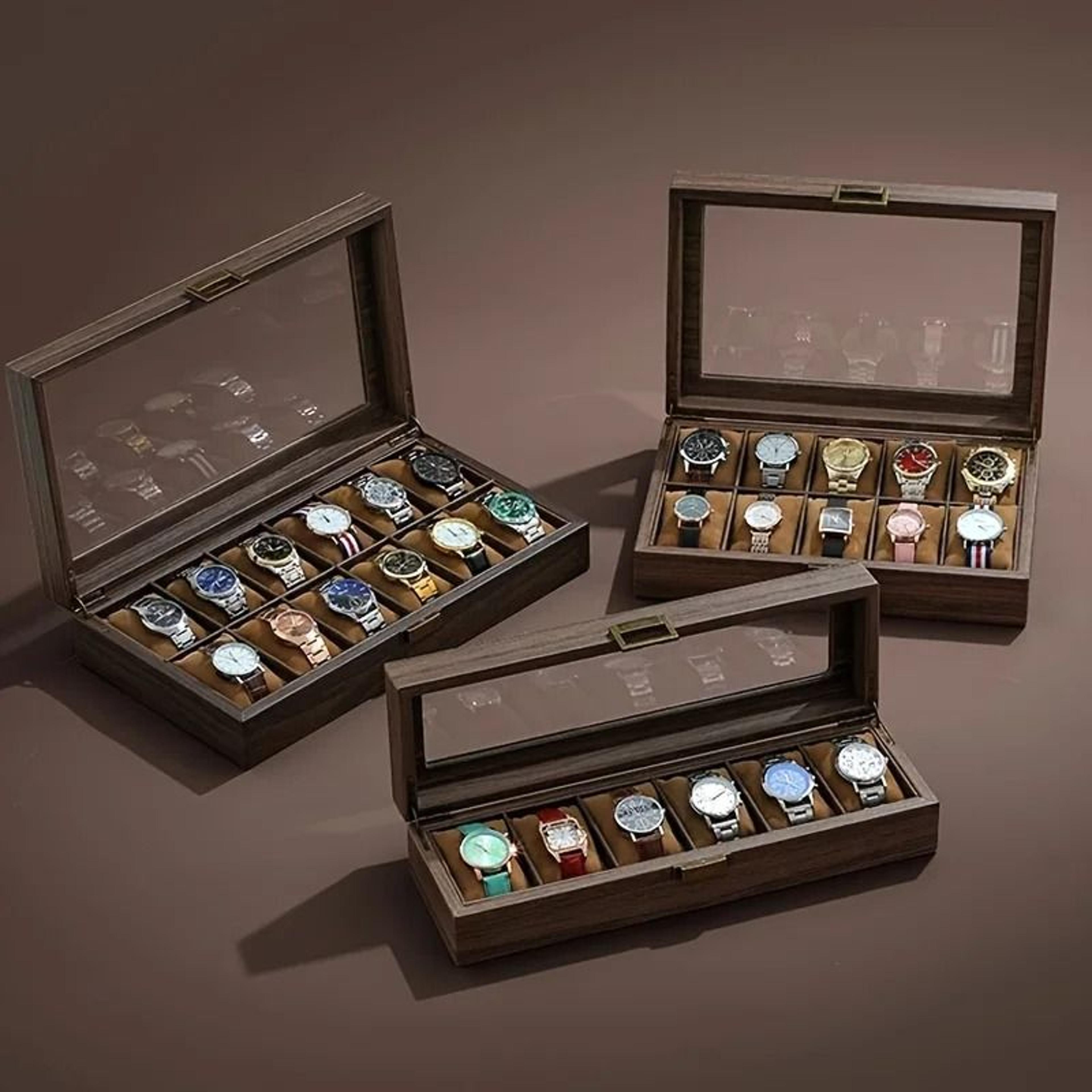 Retro Wood Grain Watch Storage Box Large Capacity Multi Slot Watch Display Case 3