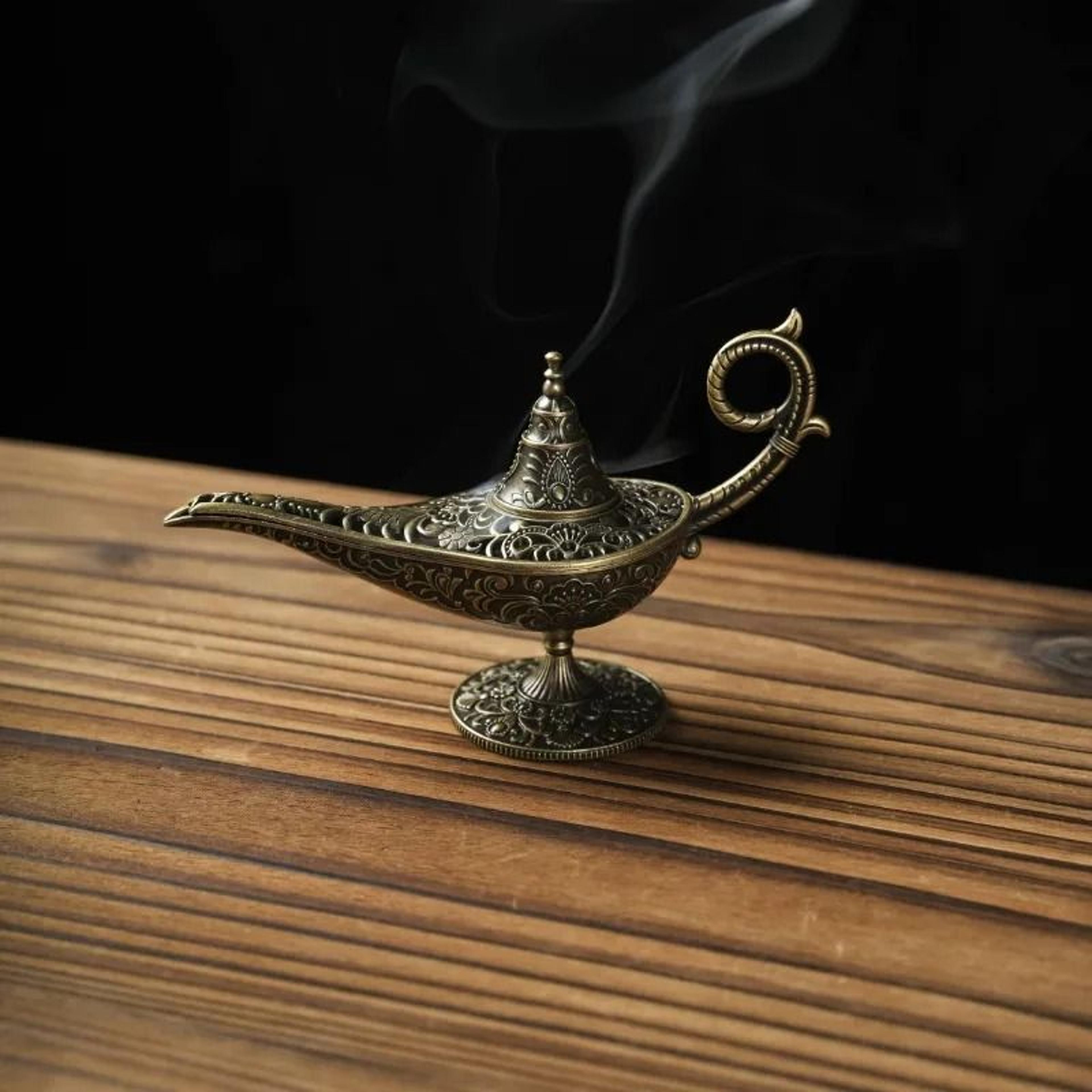 Vintage Aladdin Magic Lamp Incense Burner Decorative Metal Incense Holder For Home Decor Meditation 4
