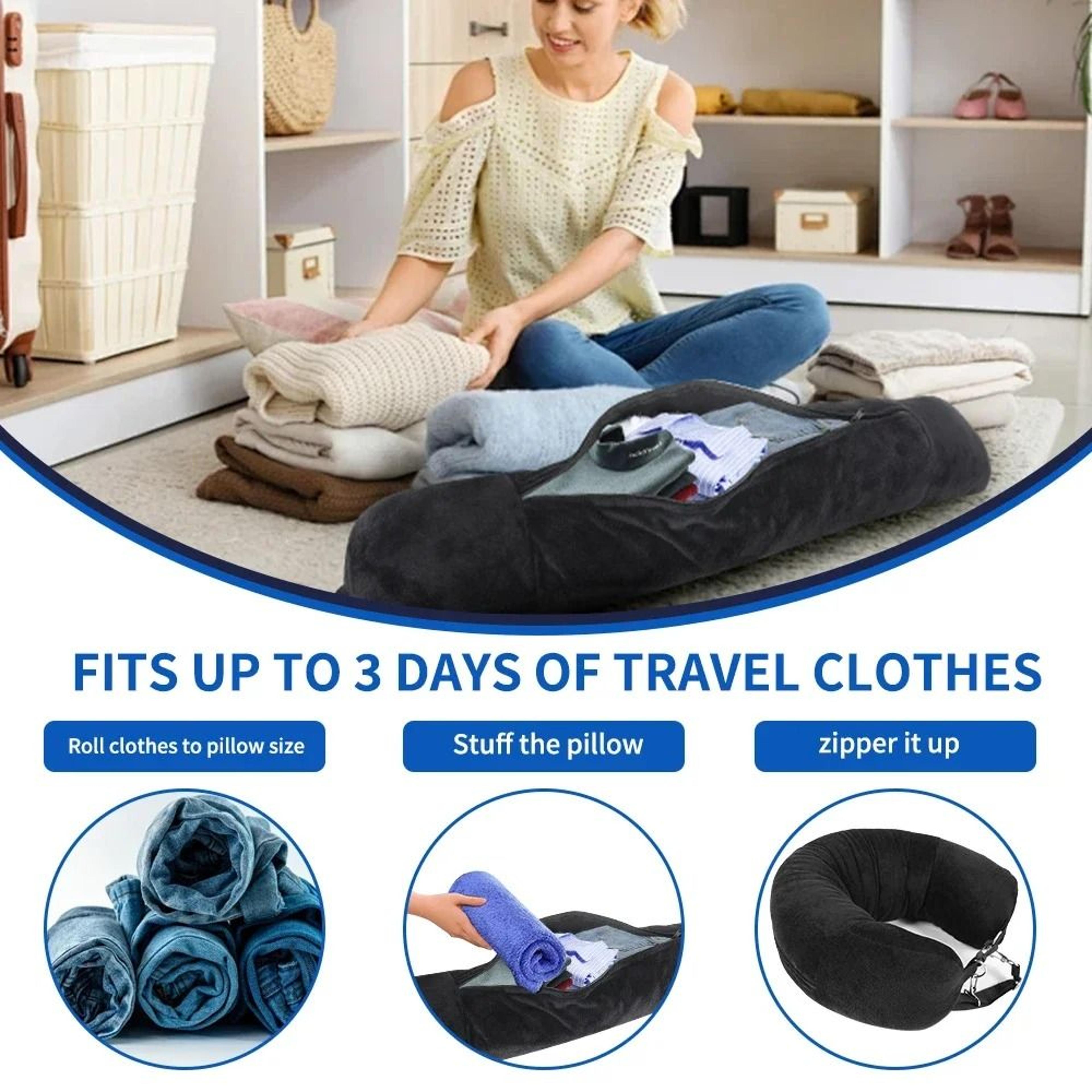 Packable Travel Neck Pillow With Hidden Storage Refillable U Shaped Airplane And Car Pillow 3