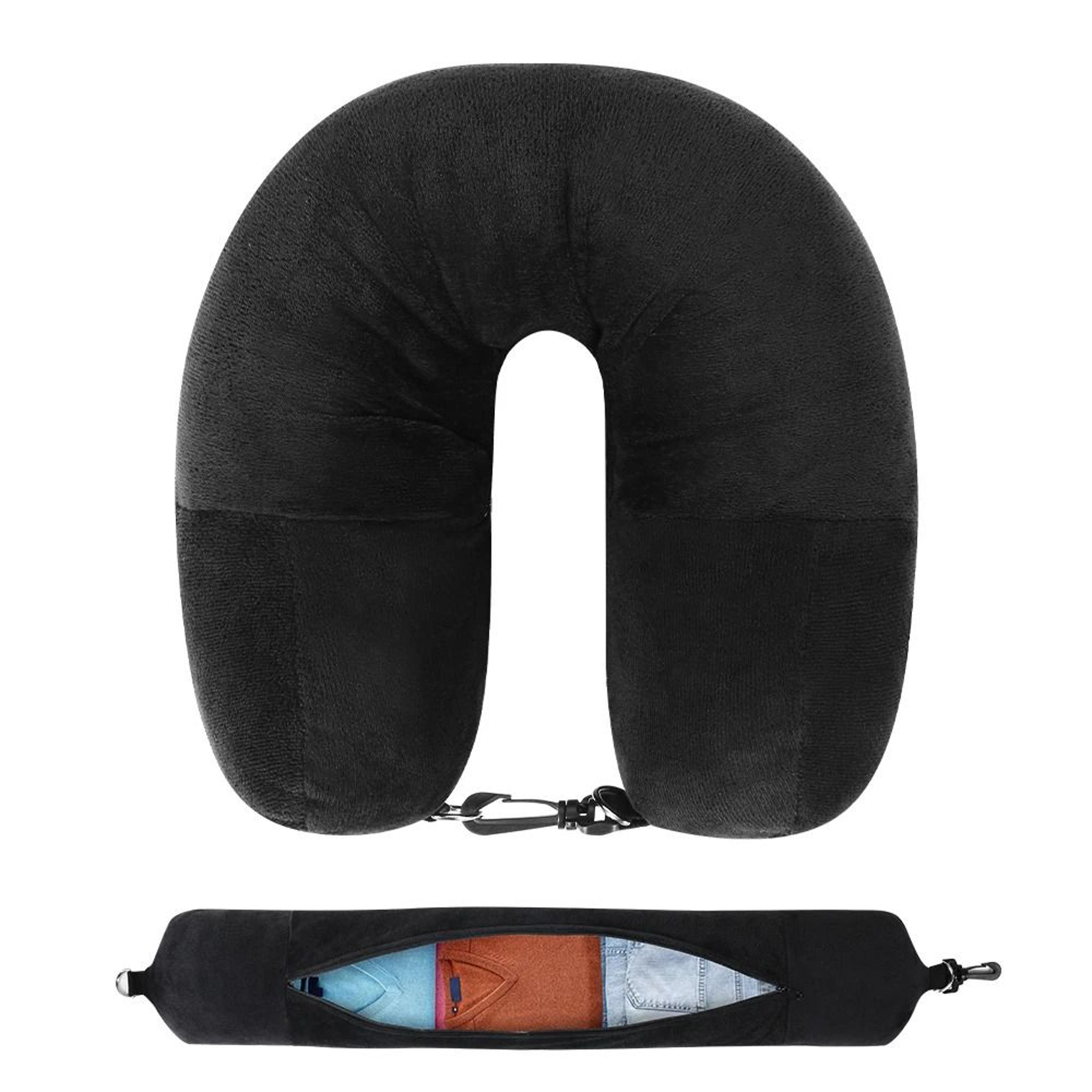 Packable Travel Neck Pillow With Hidden Storage Refillable U Shaped Airplane And Car Pillow 6