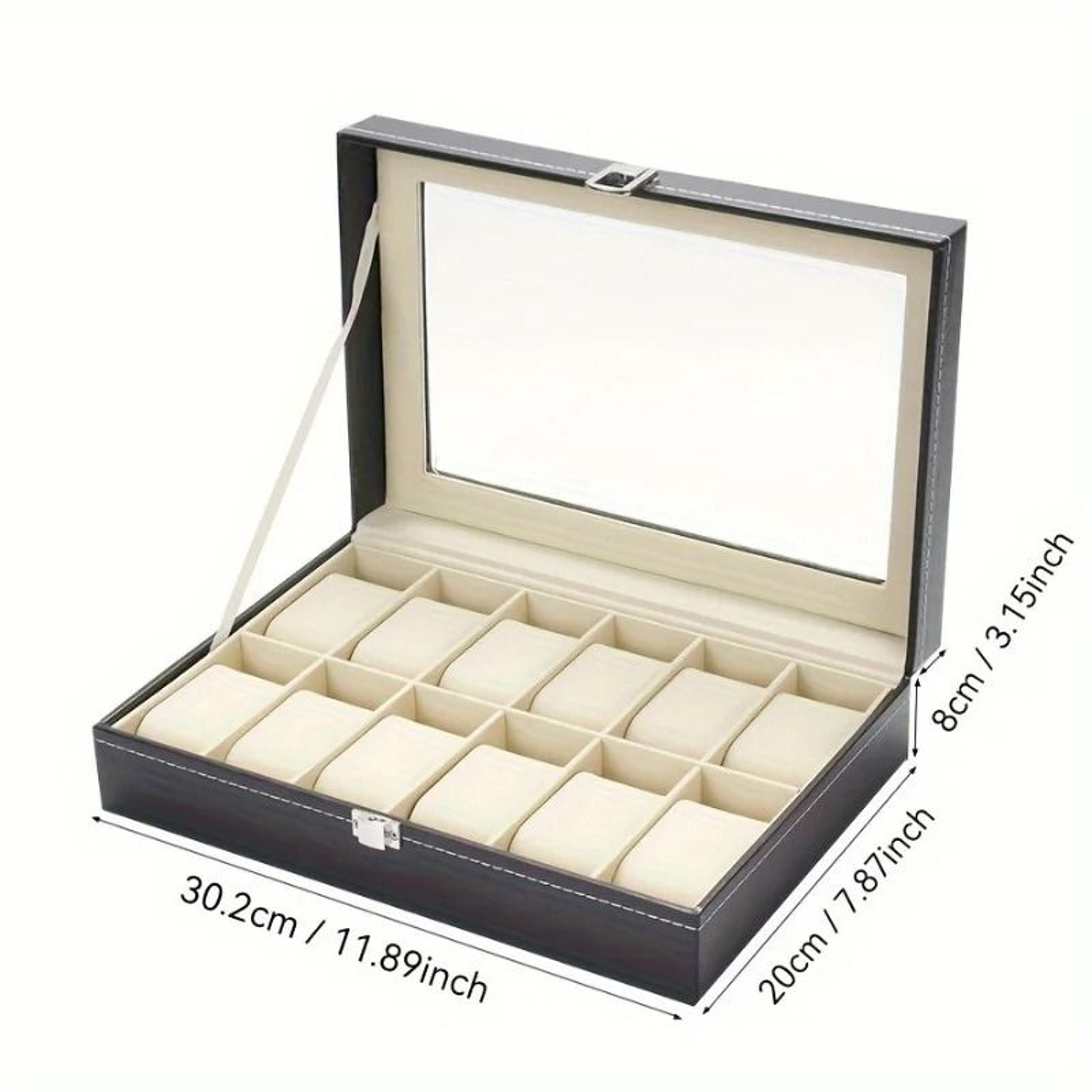 Luxury Faux Leather Watch Storage Box With Glass Display Lid And Lock 3