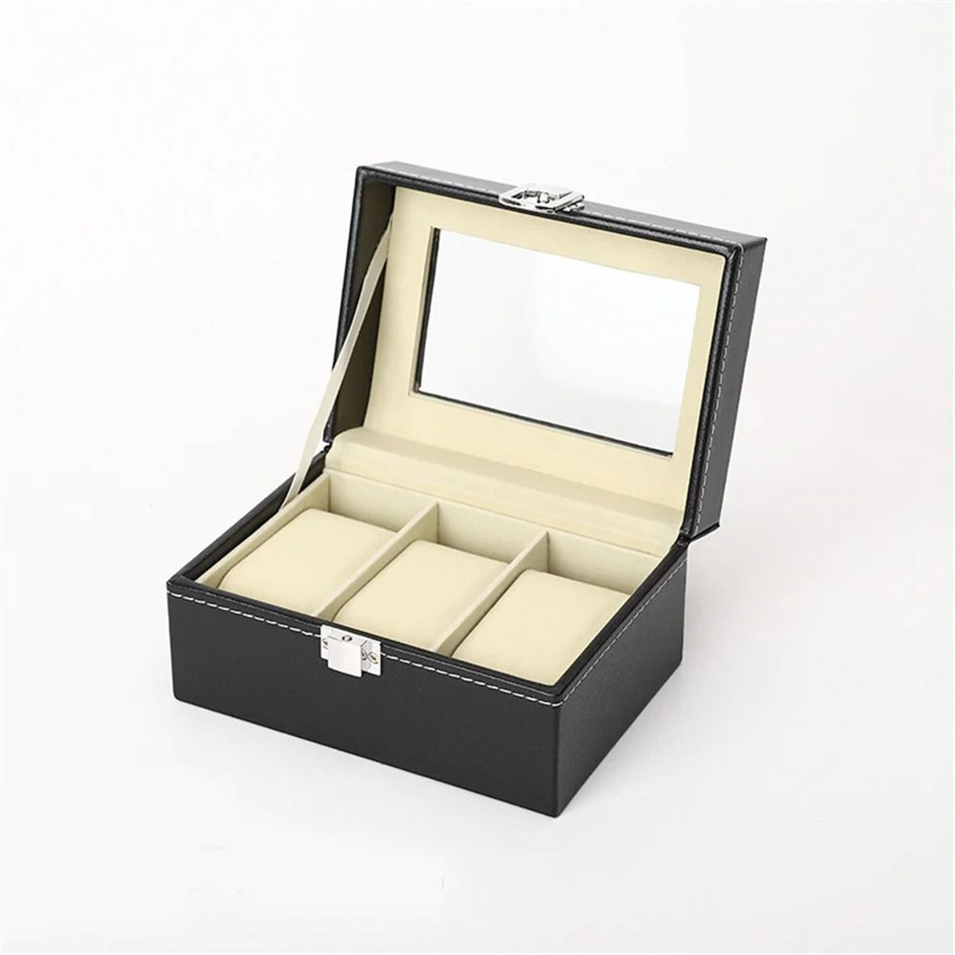 Luxury Faux Leather Watch Storage Box With Glass Display Lid And Lock 6
