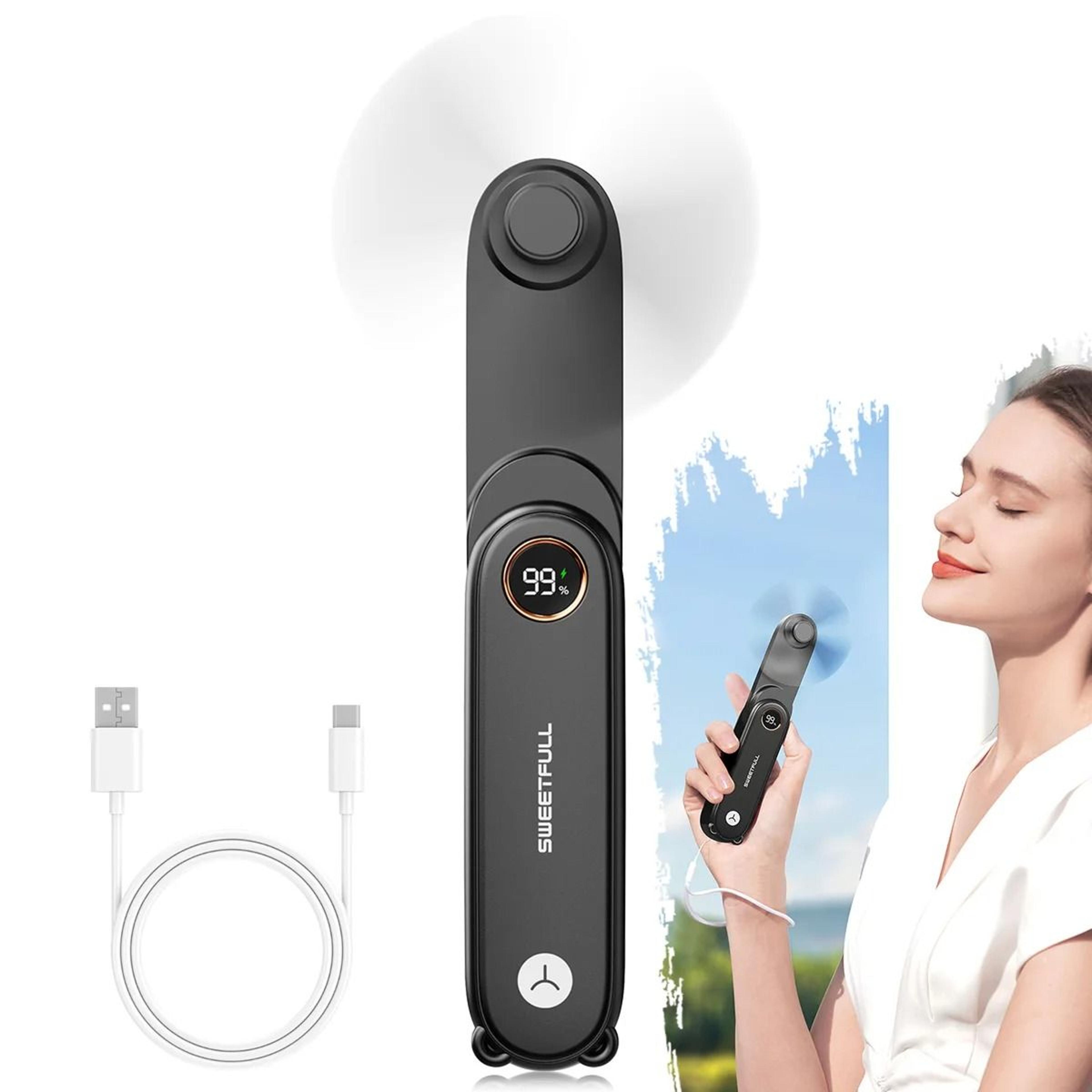 usb rechargeable folding handheld fan with light for outdoor travel