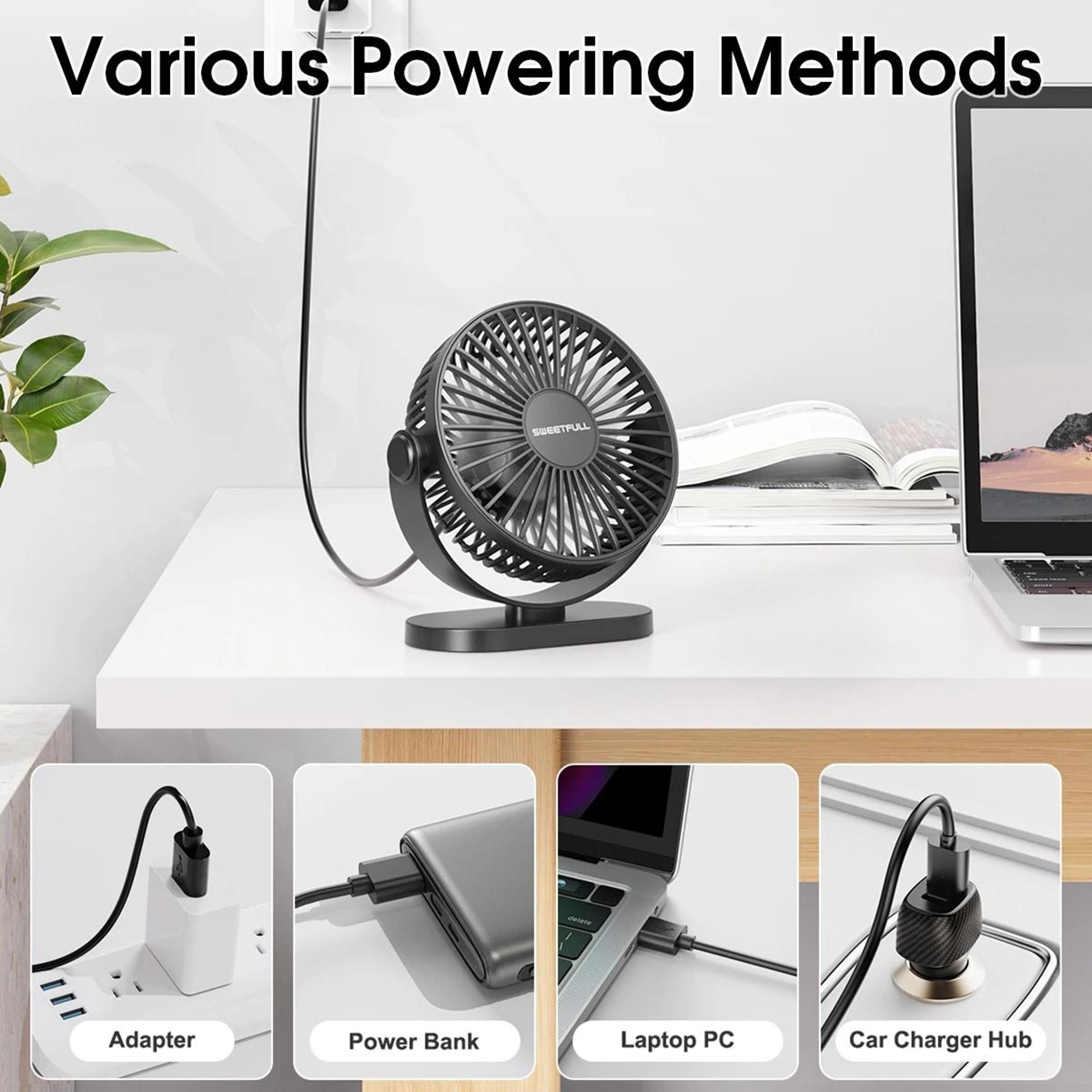 USB Mini Desk Fan With Wall Mount And 3 Speed Air Circulation 4