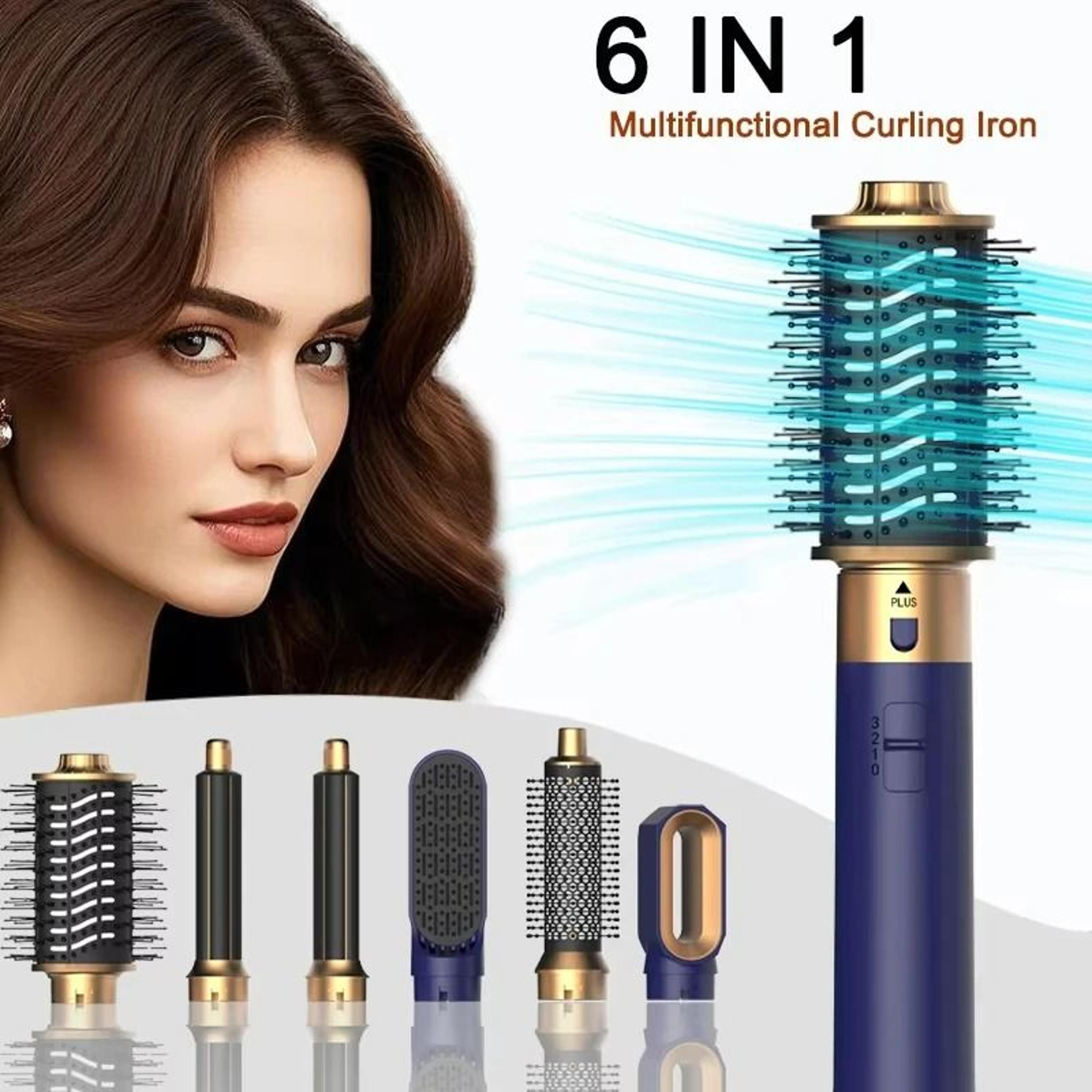 professional 6 in 1 hair styler hair dryer brush hot air styler with curling and straightening attachments