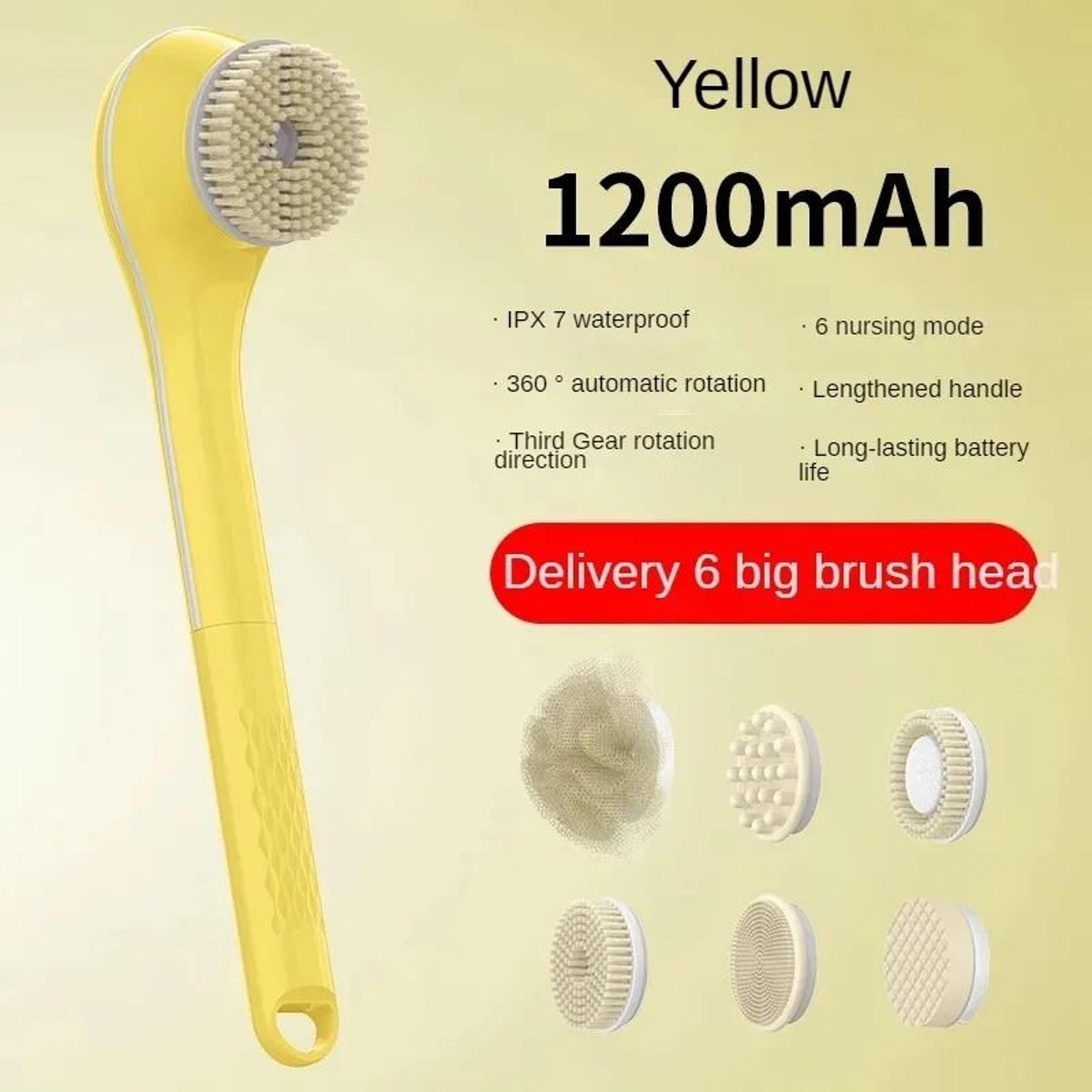 Electric Bath Brush With 6 Replaceable Heads Waterproof Rotating Body Scrubber 7