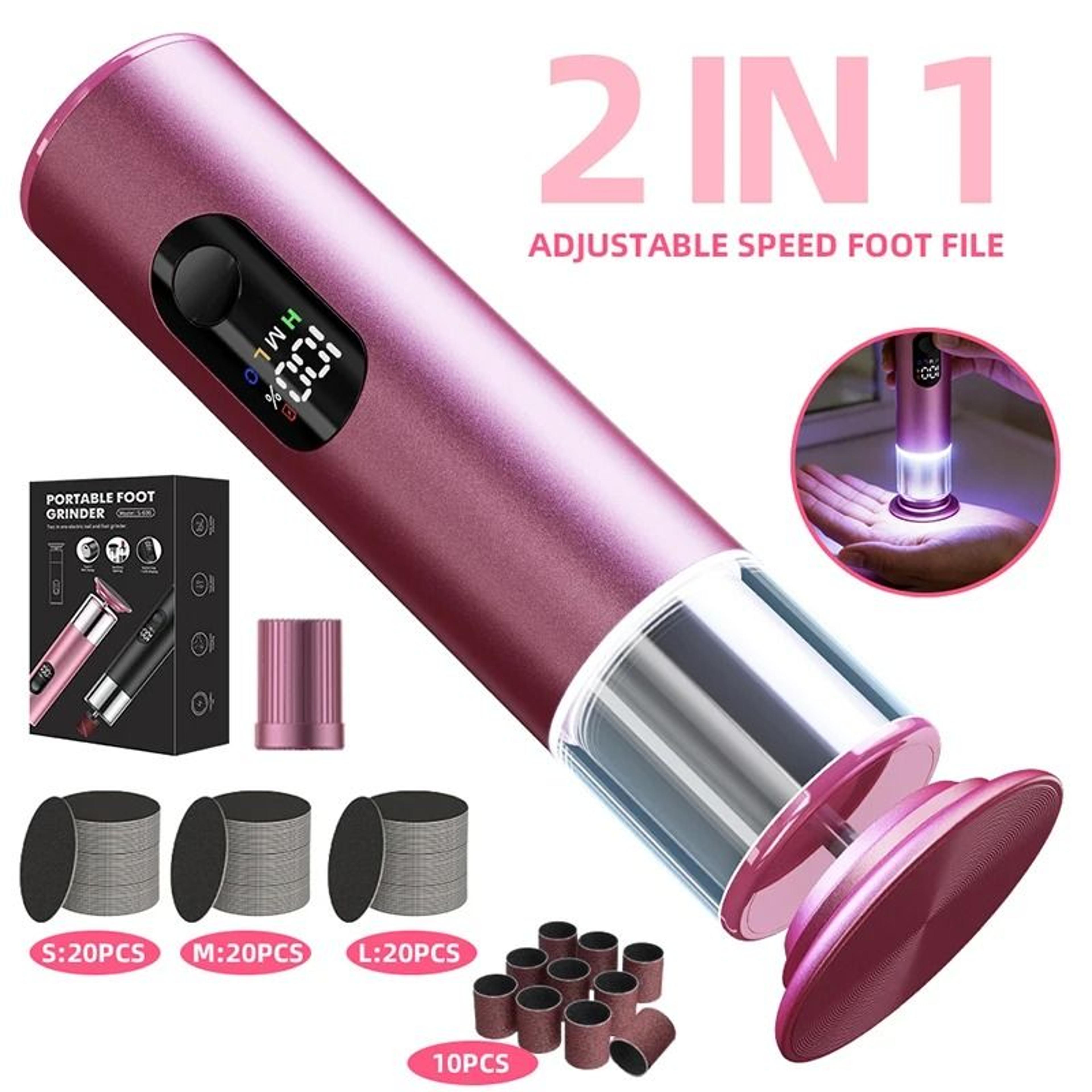 2 In 1 Electric Foot File Rechargeable Callus Remover And Nail Pedicure Tool With 60 Sanding Discs 0