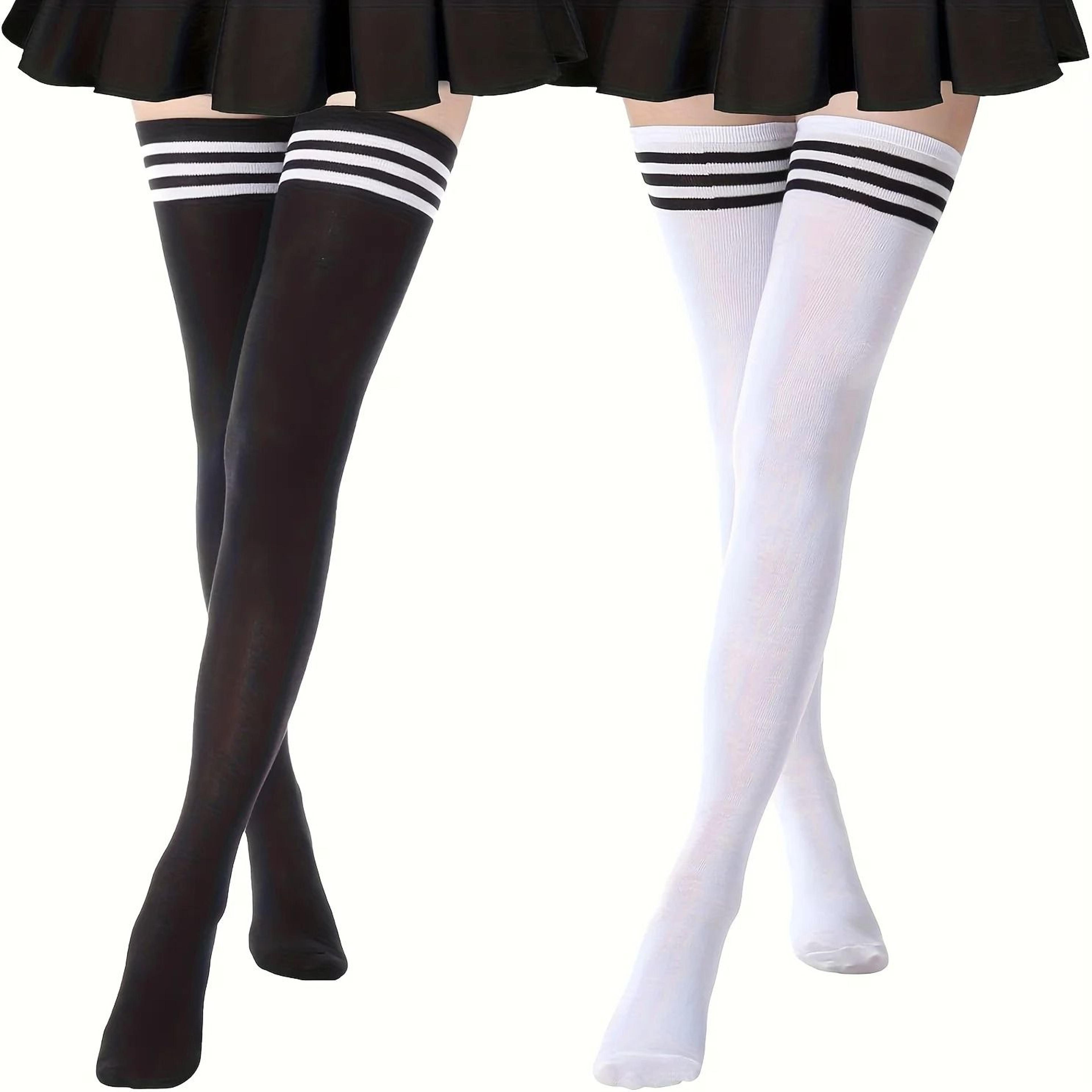 women's striped thigh high socks for cozy autumn and winter style