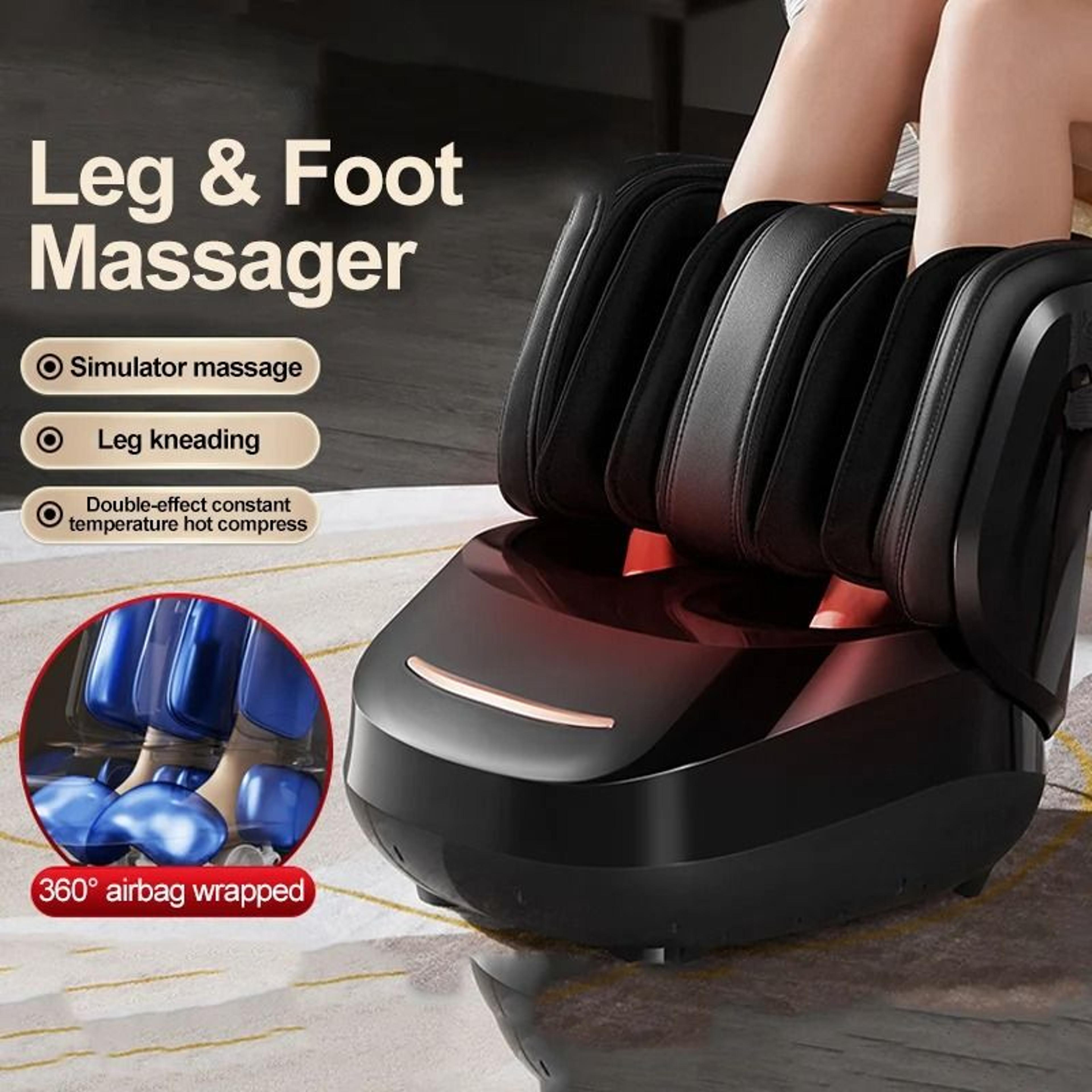 fully wrapped foot and leg massager with heat air compression and rollers