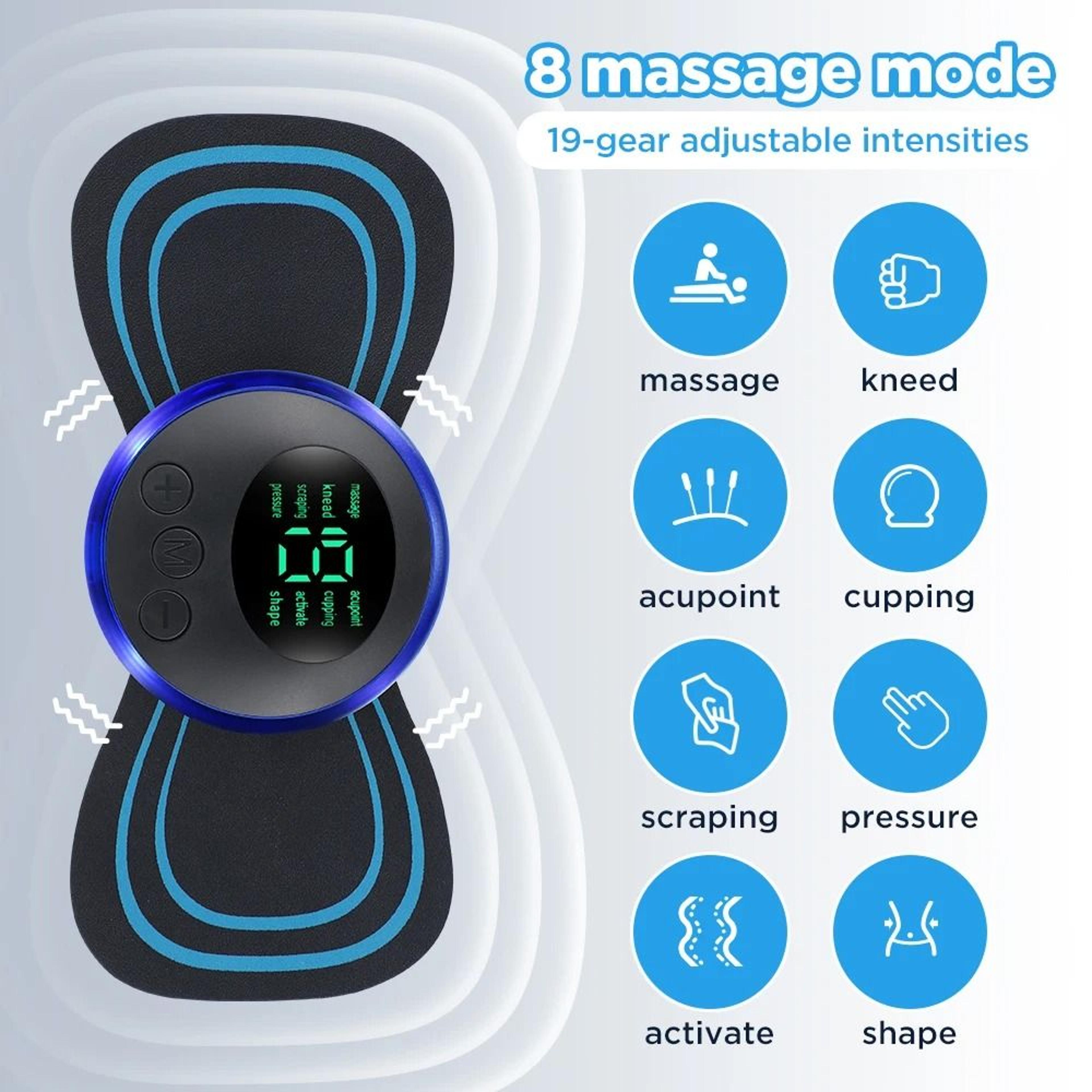 Mini EMS Neck Massage Pad With Microcurrent 8 Modes 19 Intensity Levels  5 Reusable Gel Patches 4
