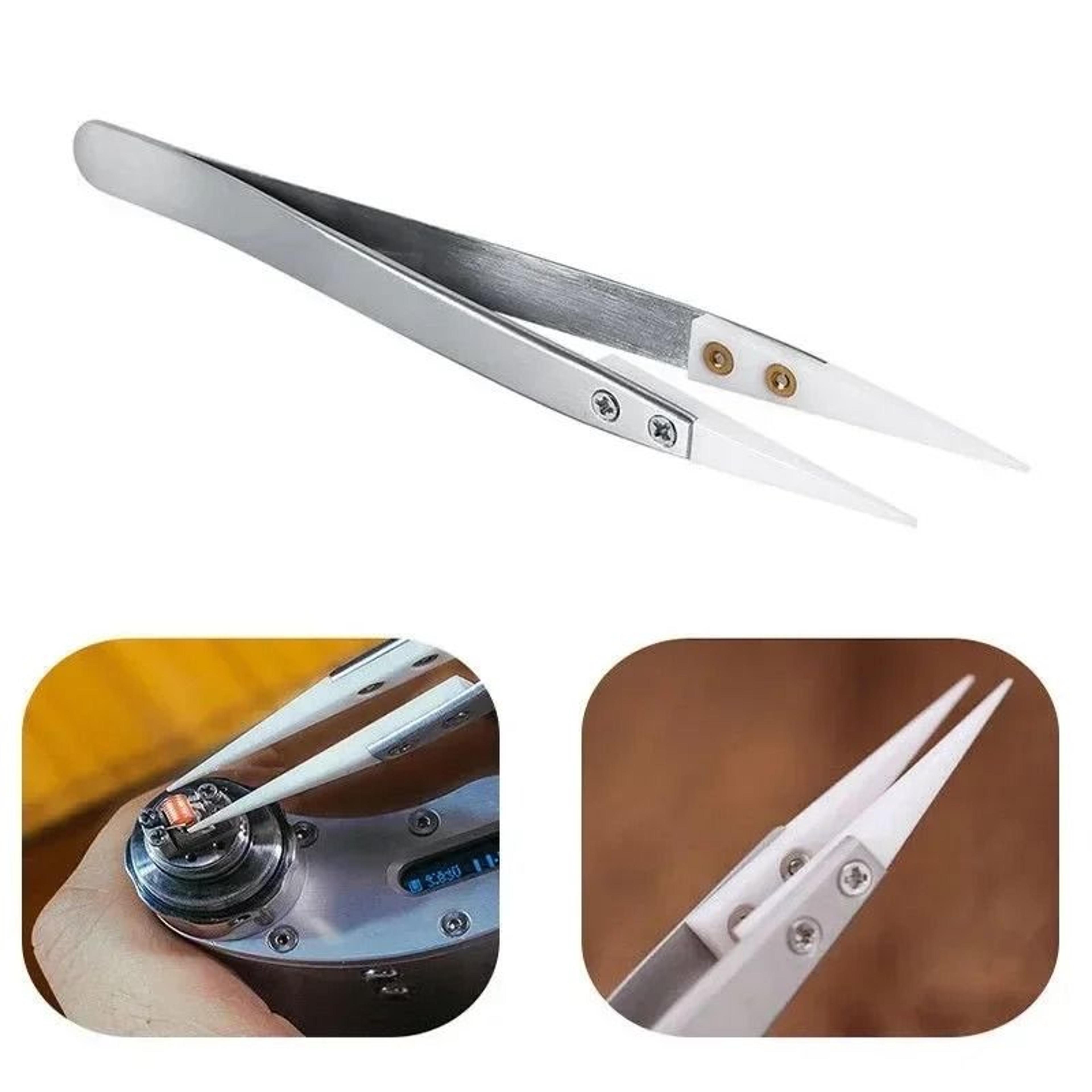 Precision Ceramic Tip Anti Static Soldering Tweezers Heat Resistant Electronics Repair Tool 5