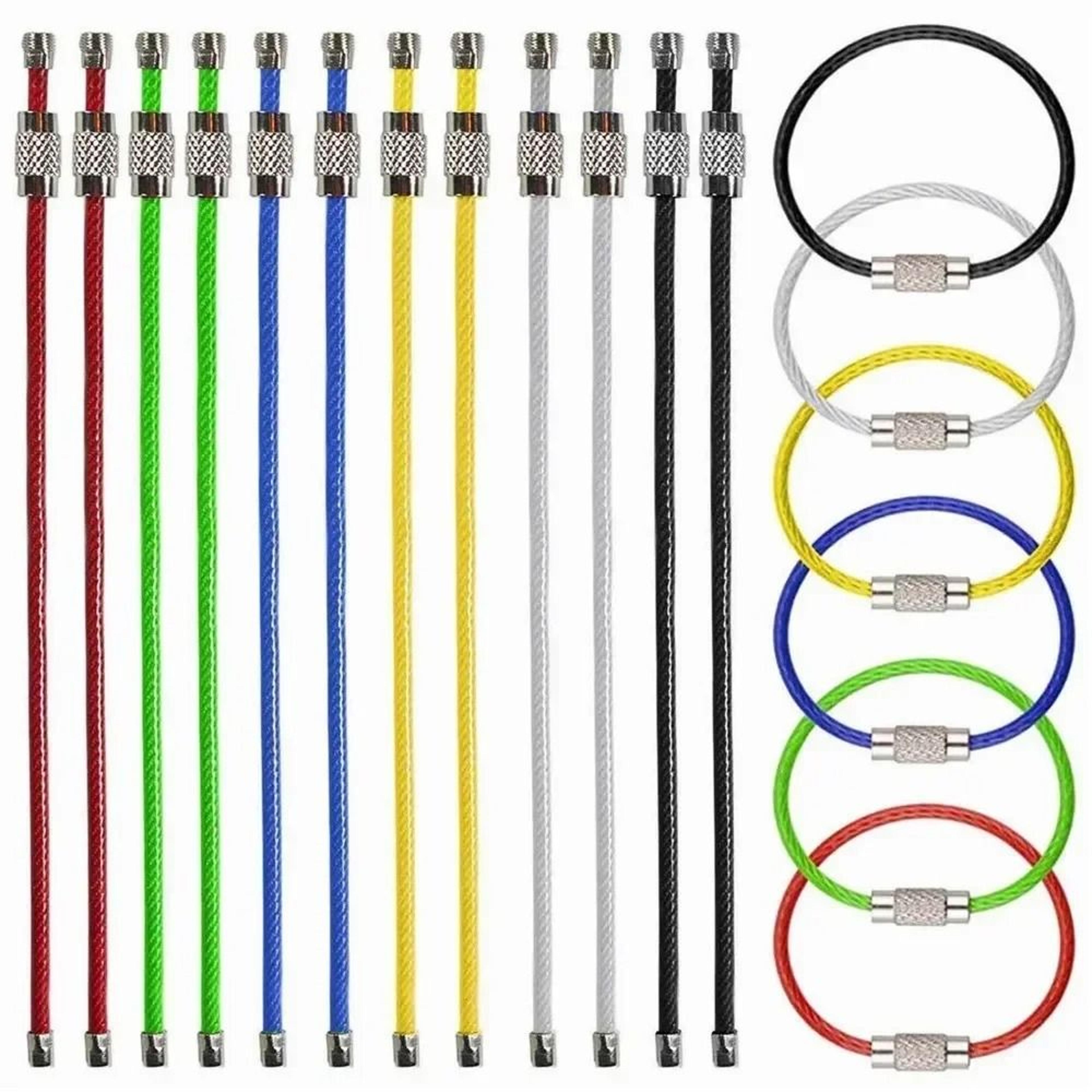 10 pack color stainless steel wire keychain cable rings 6 inch locking loops