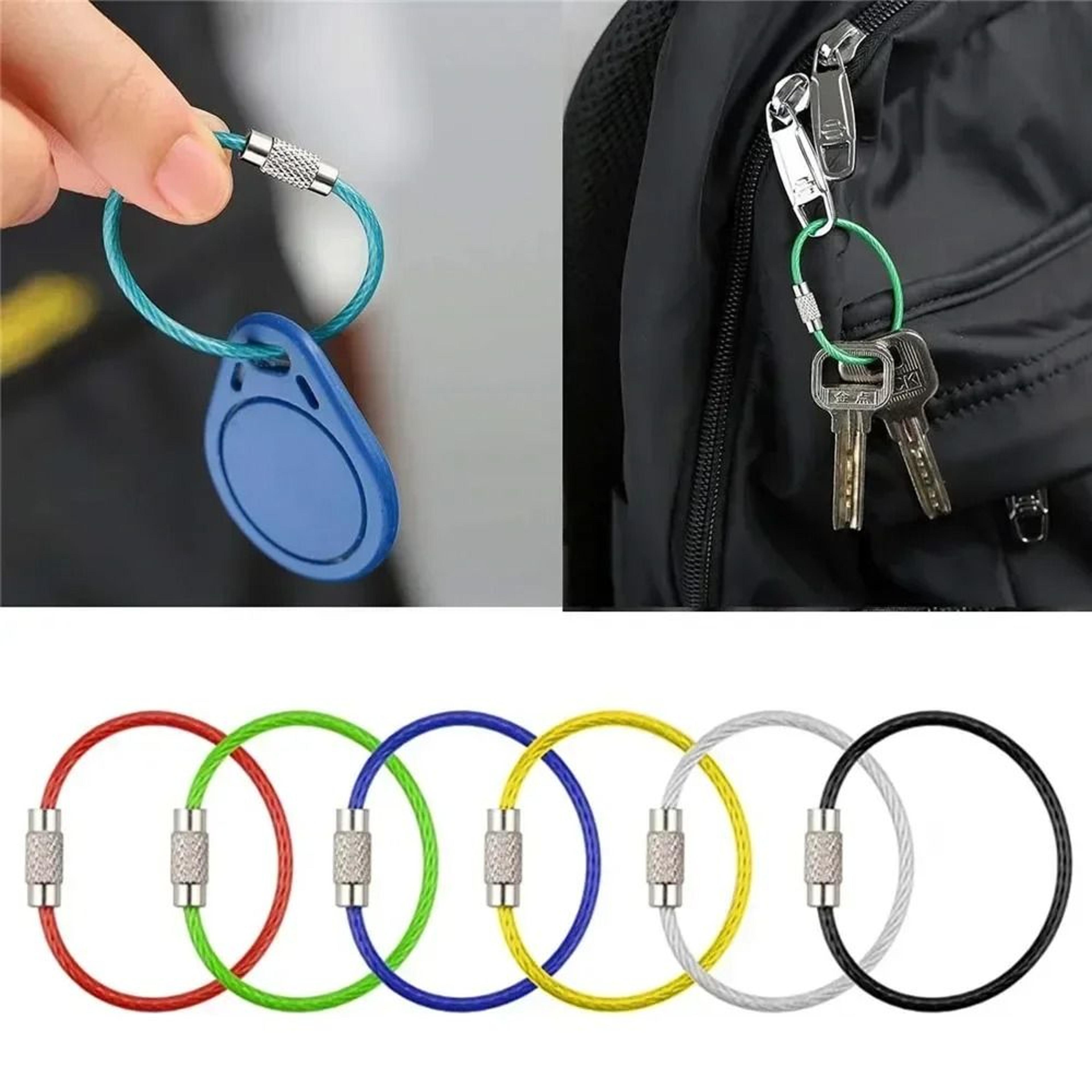 10 Pack Color Stainless Steel Wire Keychain Cable Rings 6 Inch Locking Loops 5