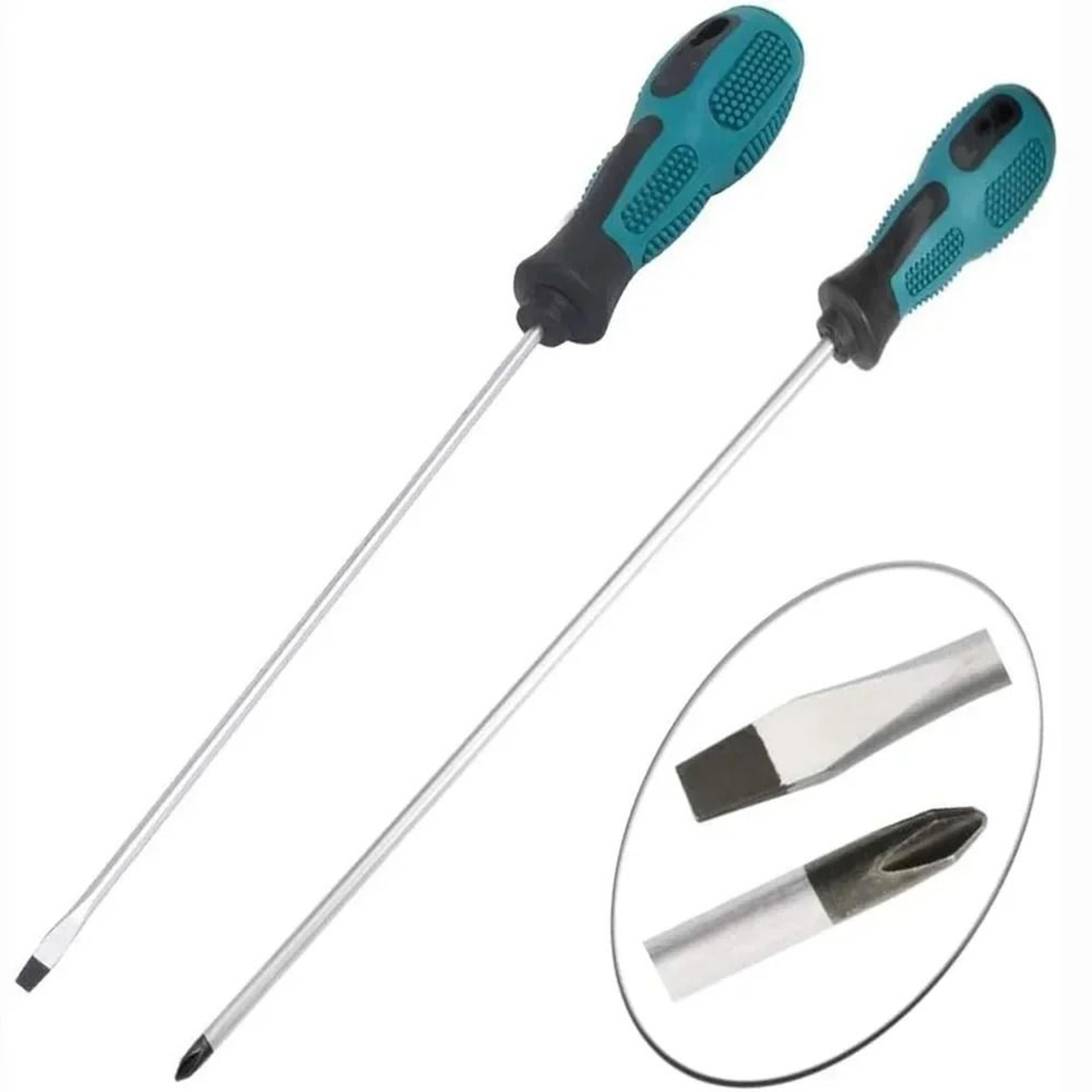 long magnetic slotted and phillips screwdriver with rubber grip handle