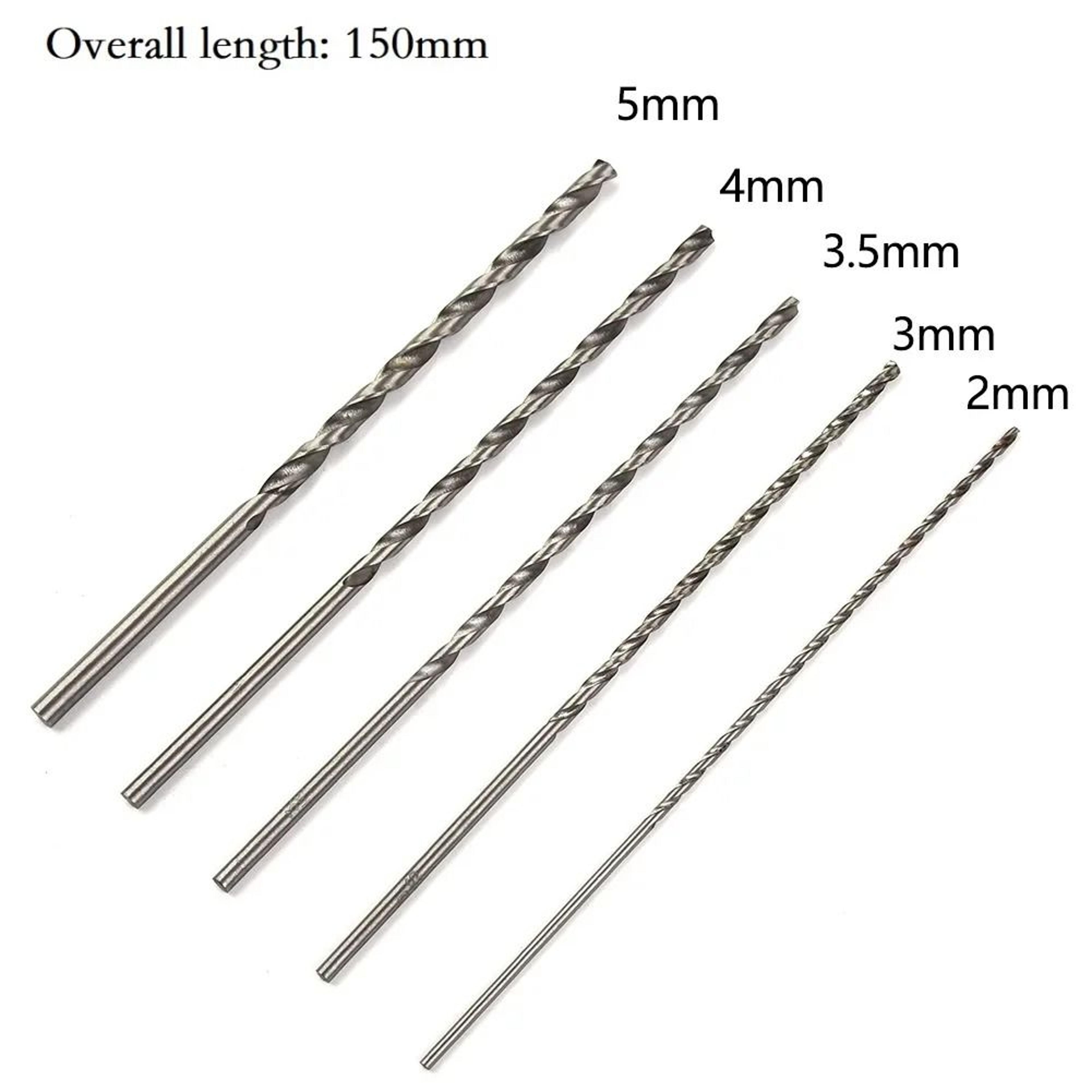5 piece extra long hss drill bit set 150mm high speed steel bits for wood plastic & aluminum