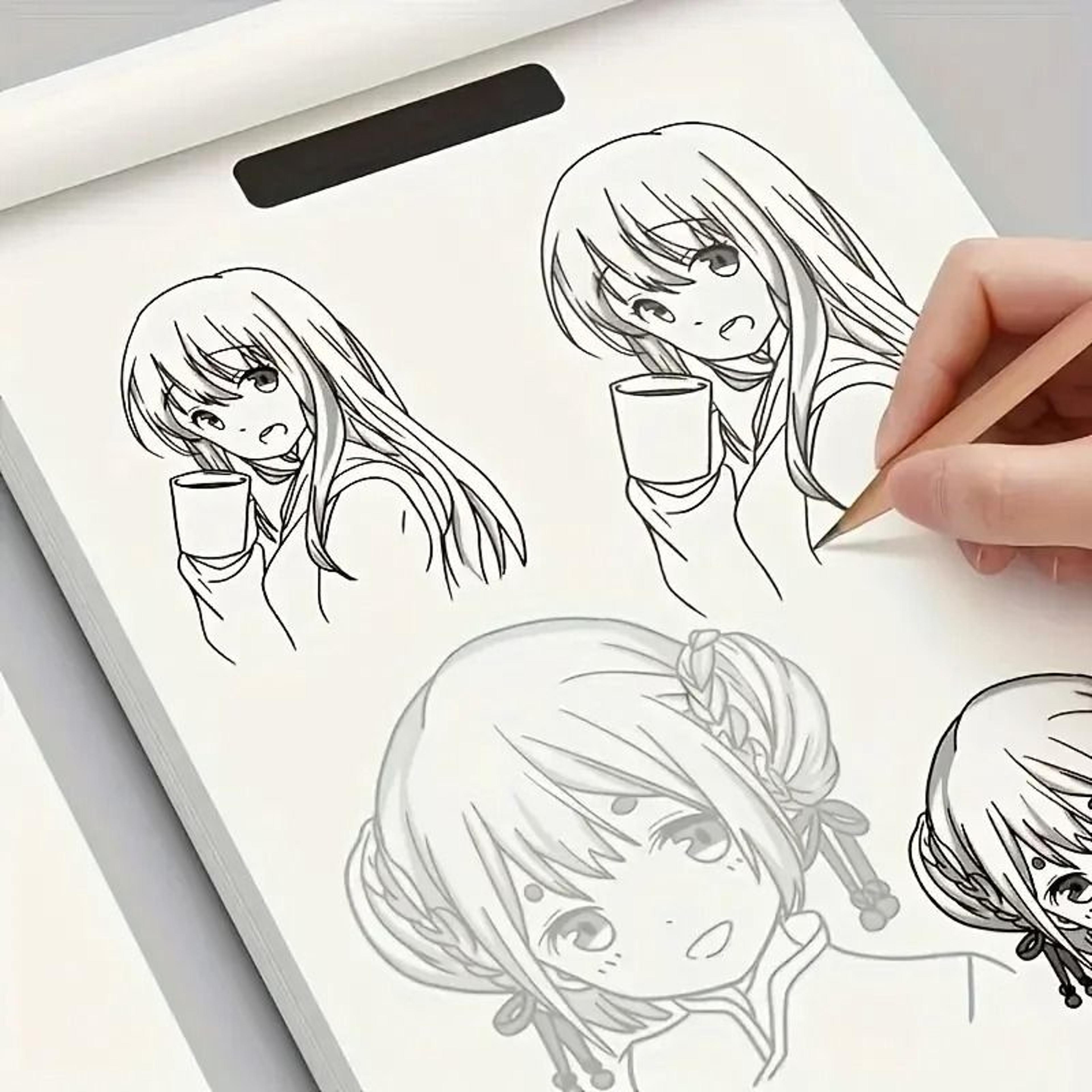 anime character drawing practice book 48 page line art sketchbook for beginners tracing & coloring