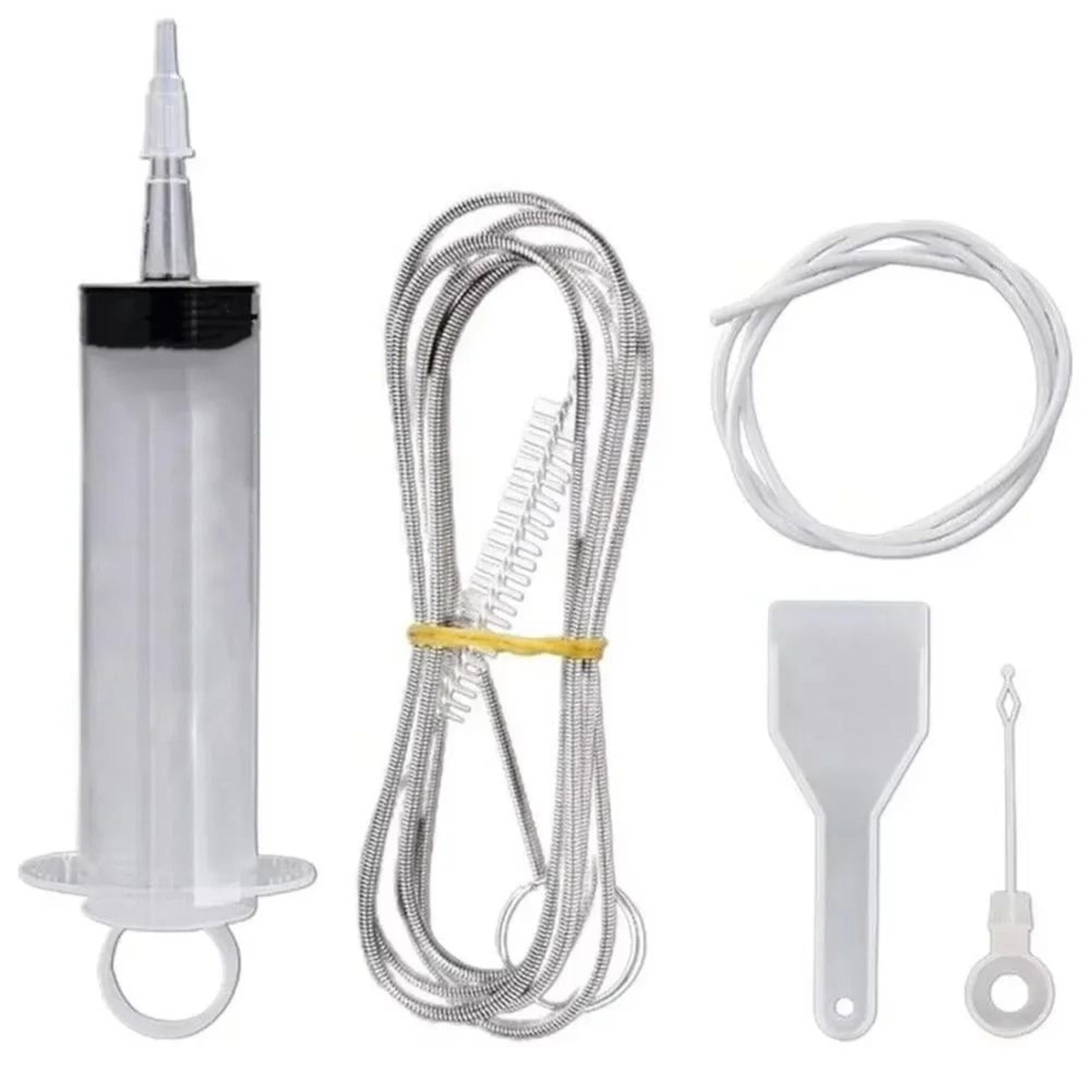 5 piece refrigerator drain cleaning kit with flexible brush and flushing syringe