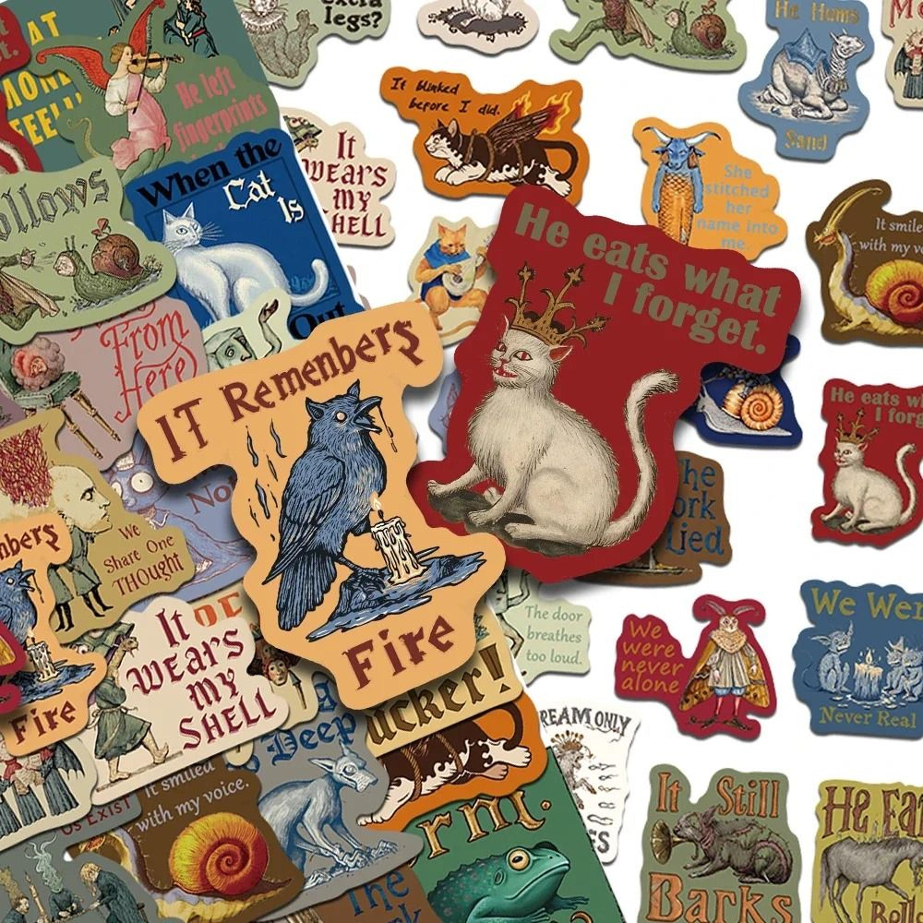 50 piece medieval creepy abstract waterproof sticker set for laptops phones & scrapbooks