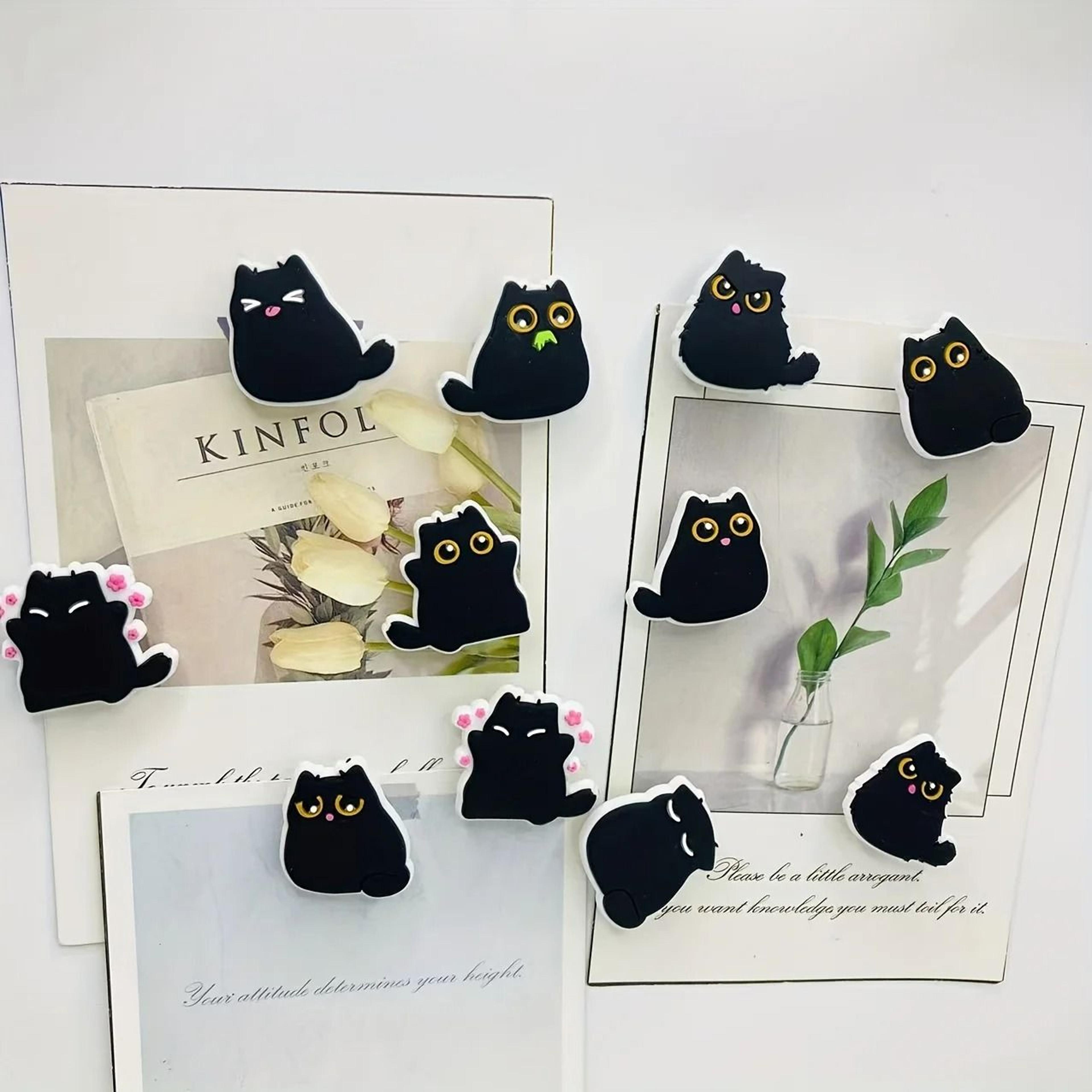6 Piece Kawaii Black Cat Refrigerator Magnet Set 1