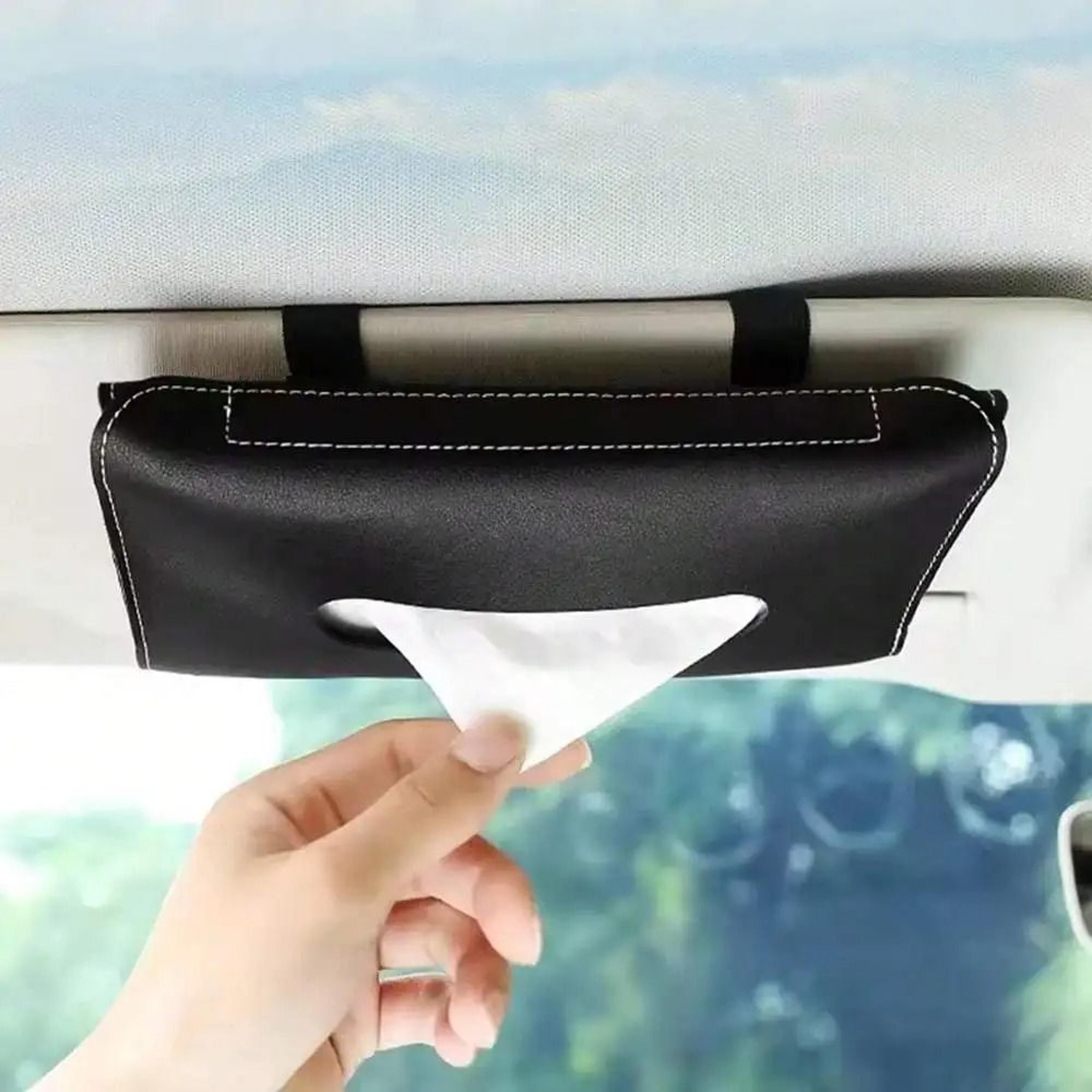 Hanging Car Tissue Holder Sun Visor Organizer PU Leather Napkin Box For Auto Interior 3