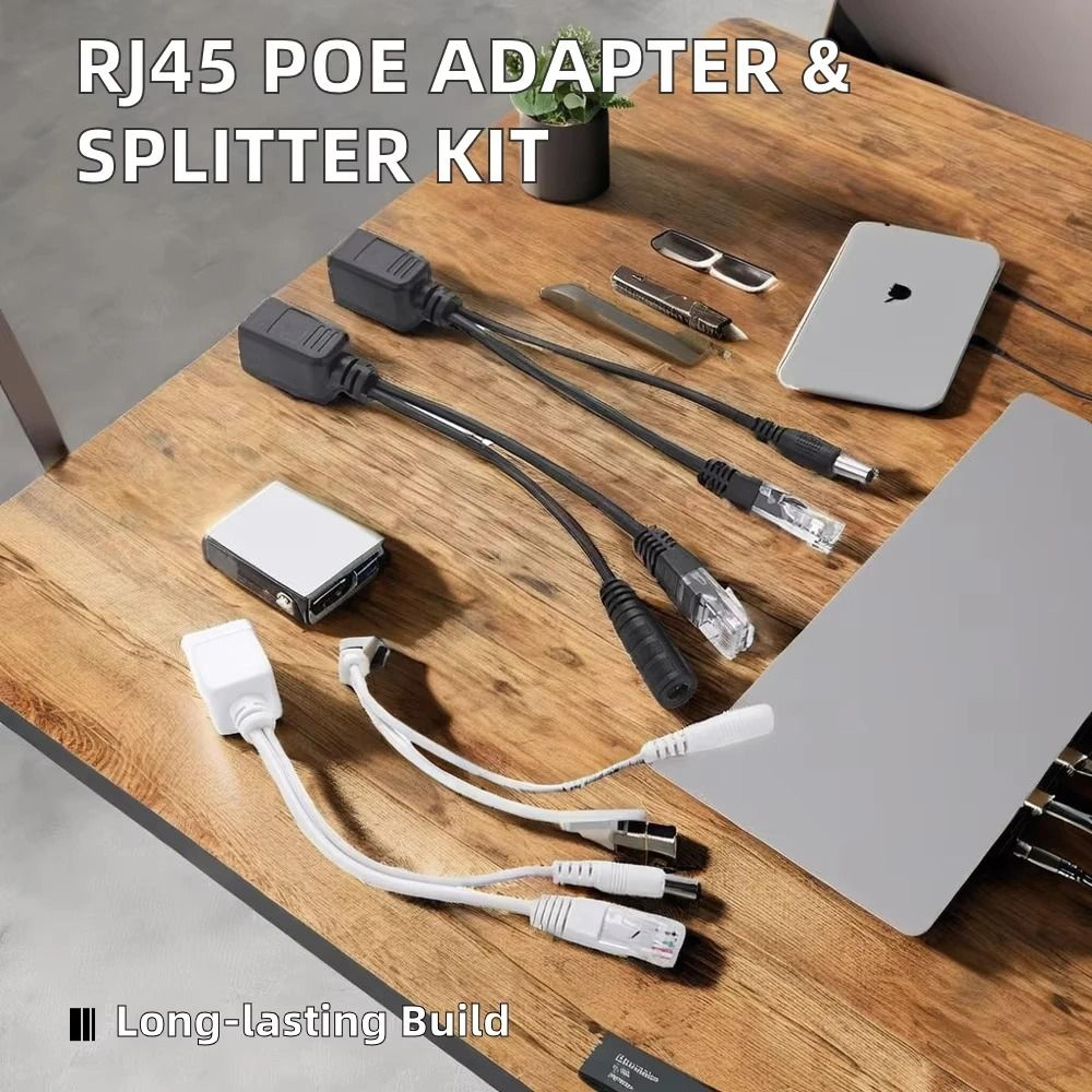 Passive PoE Injector Splitter Cable RJ45 Power Adapter For IP Cameras 5