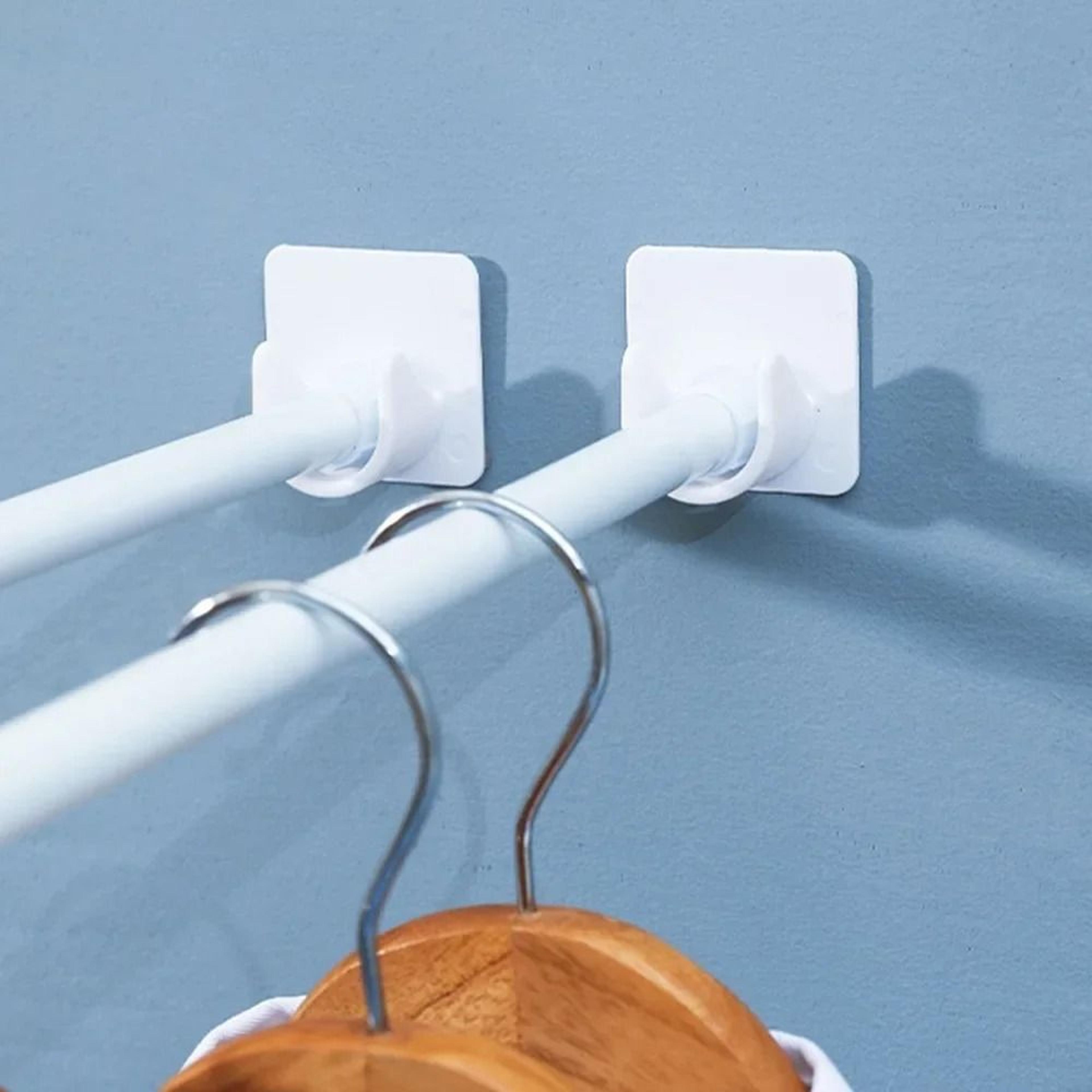 Self Adhesive Adjustable Curtain Rod Brackets No Drill Wall Mount Holders 2