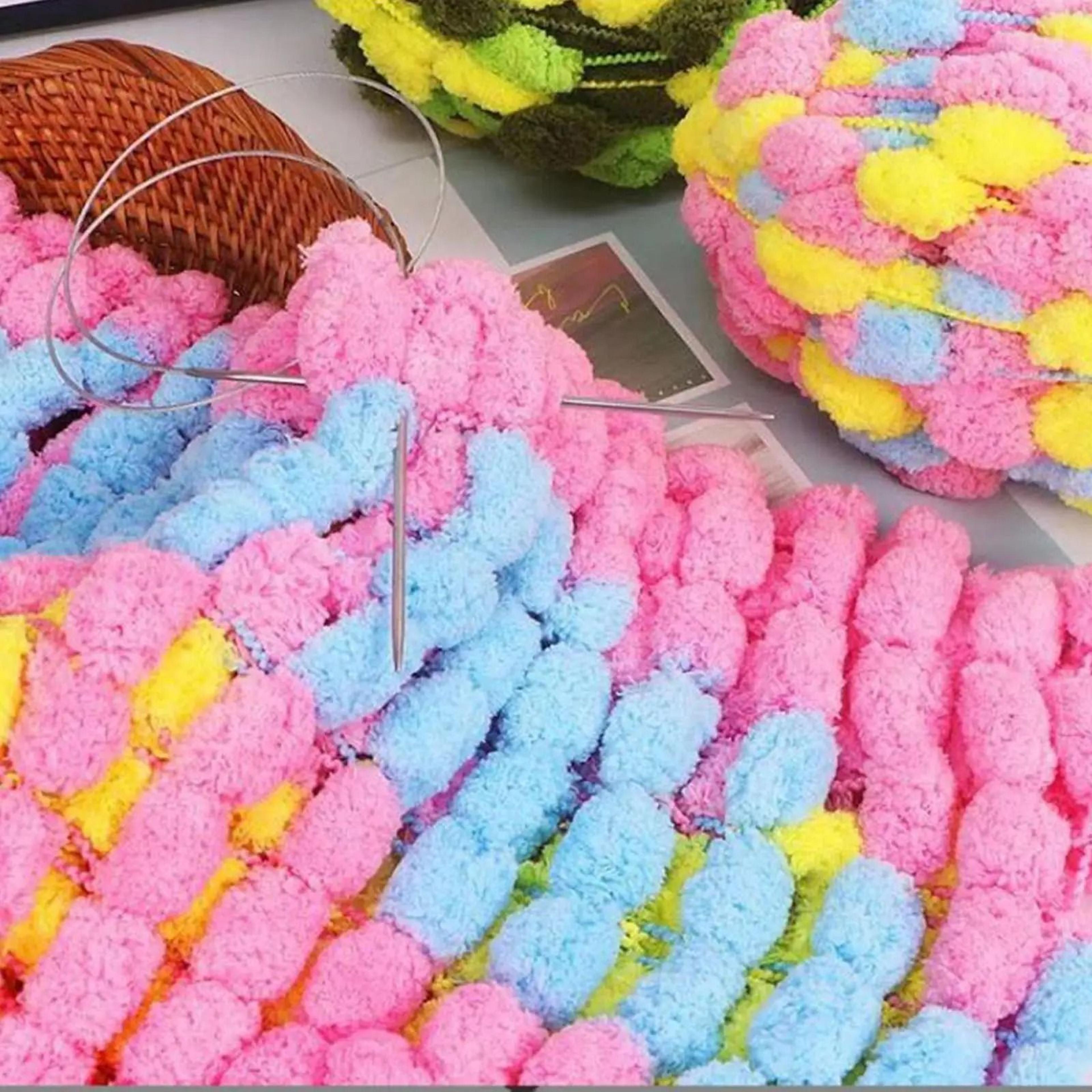 4 Roll Pompom Chunky Polyester Yarn For Crochet Arm Knitting  DIY Crafts 5