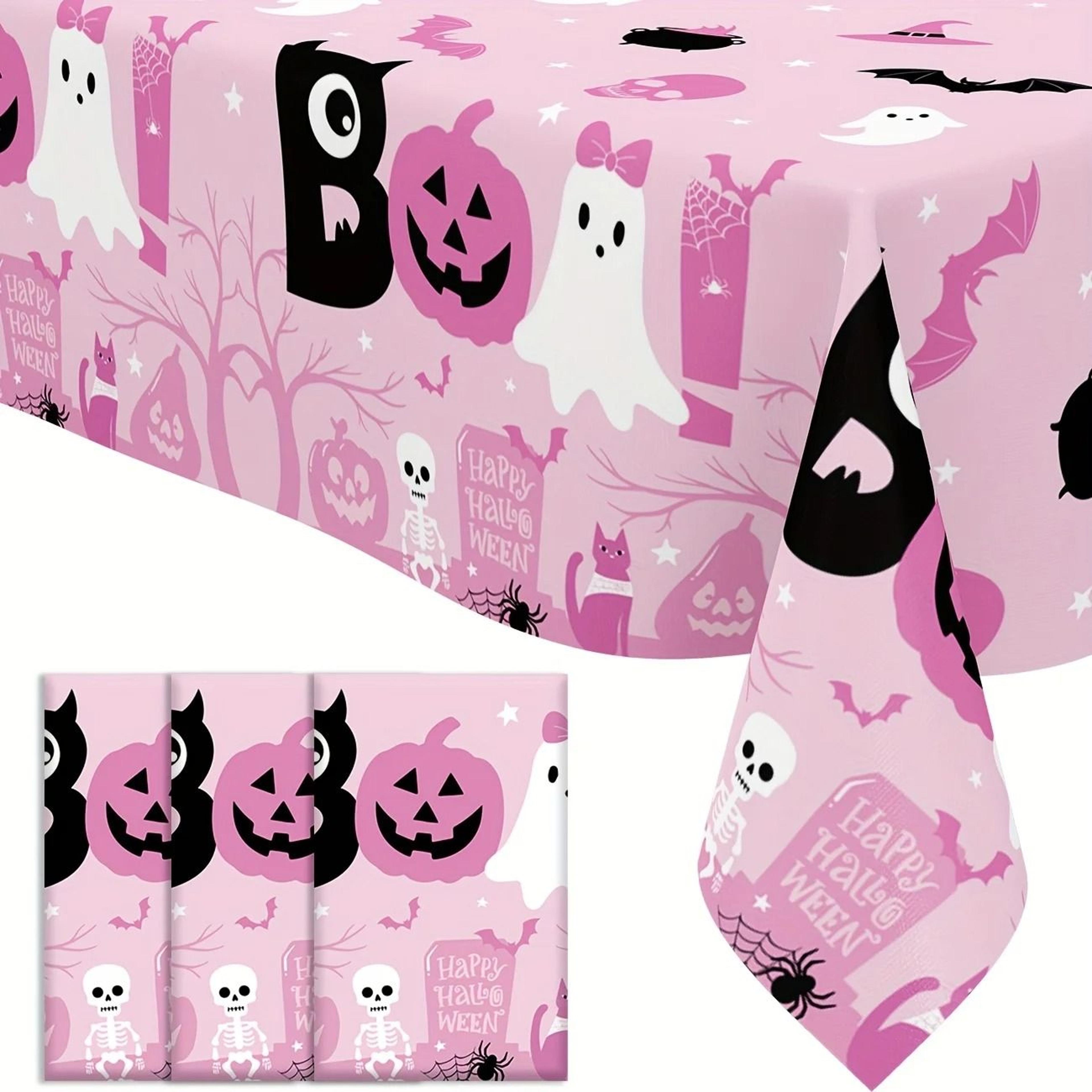 3-pack pink halloween tablecloth set with ghost and pumpkin party covers