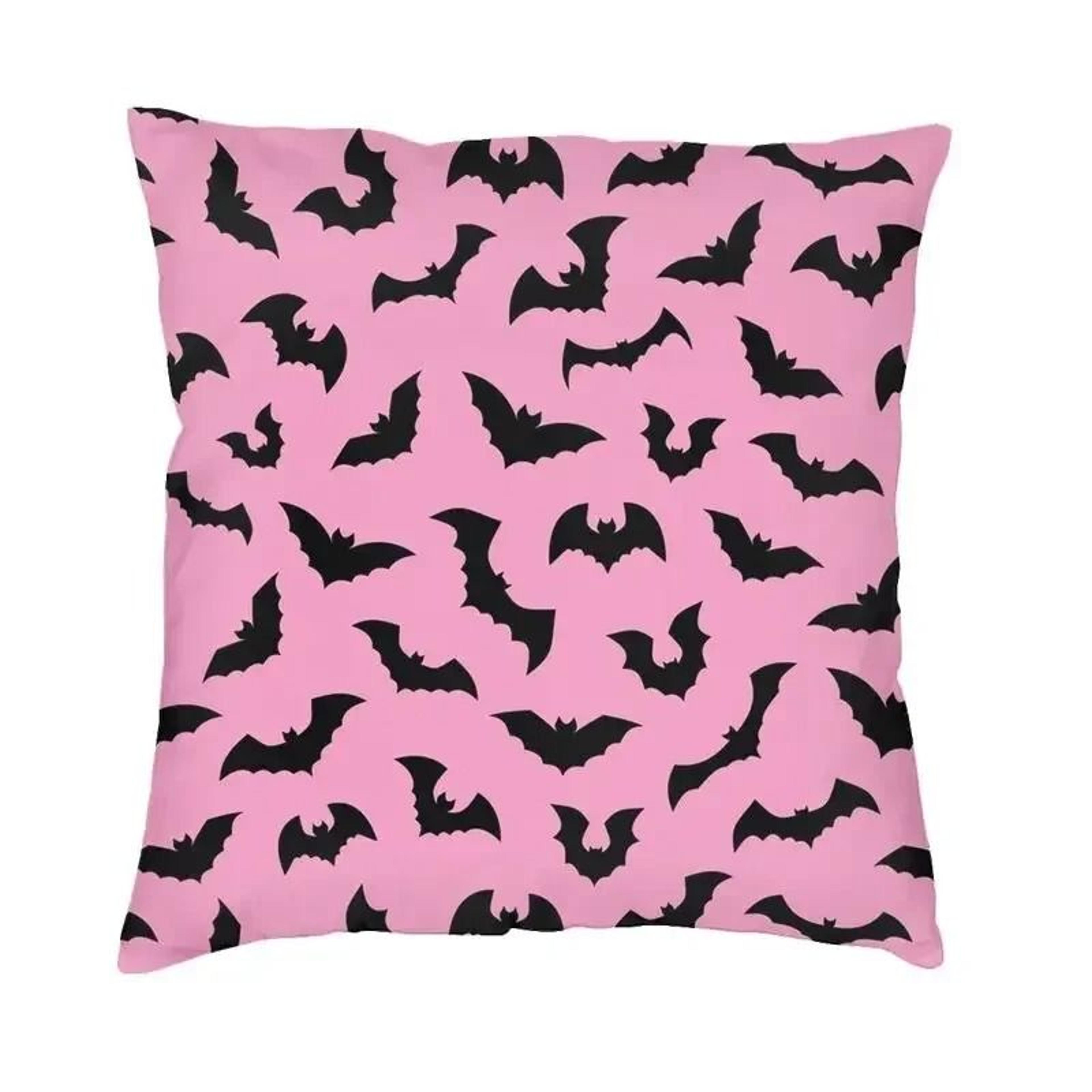 Pastel Goth Pink And Black Bat Throw Pillow Cover For Halloween Home Decor 1