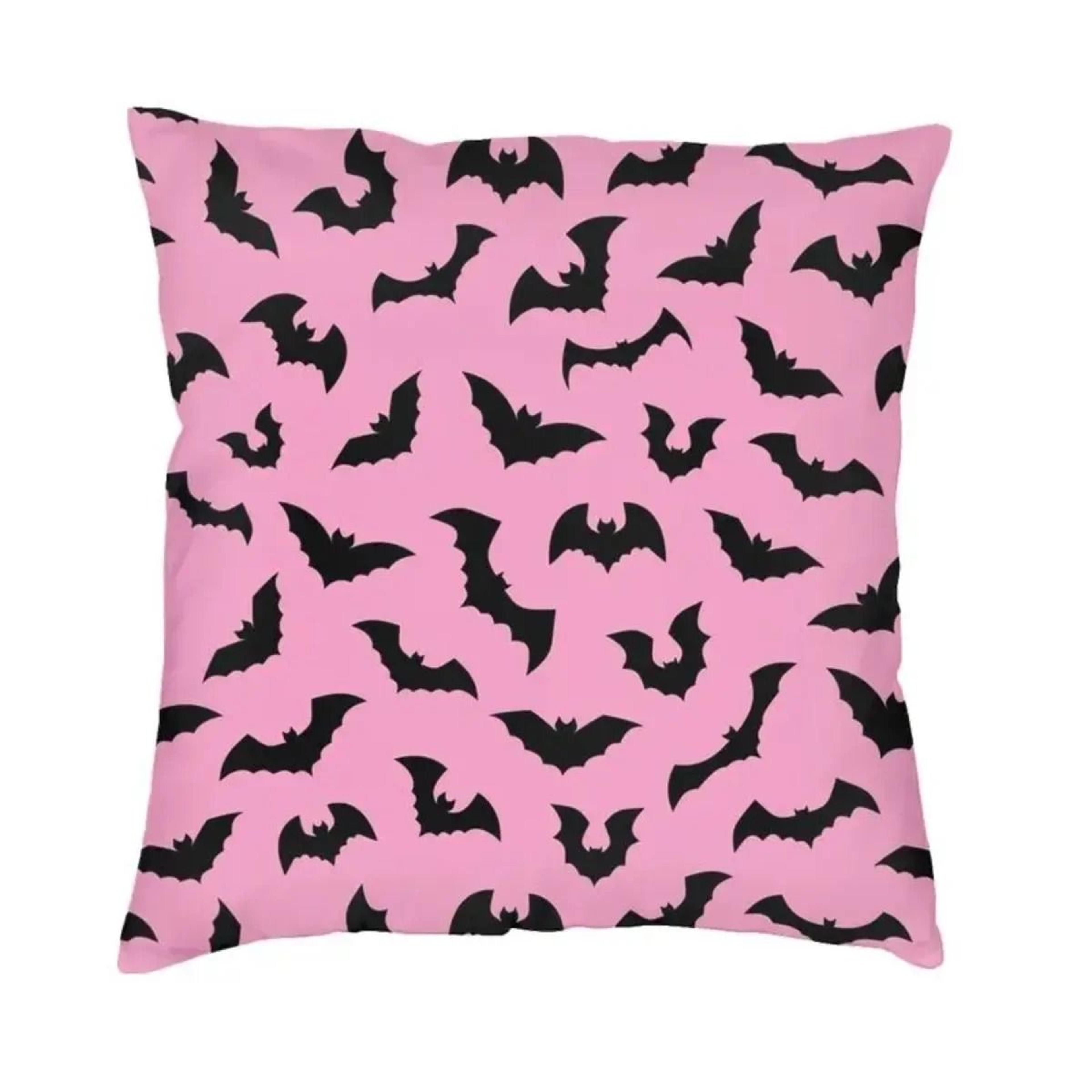 Pastel Goth Pink And Black Bat Throw Pillow Cover For Halloween Home Decor 24