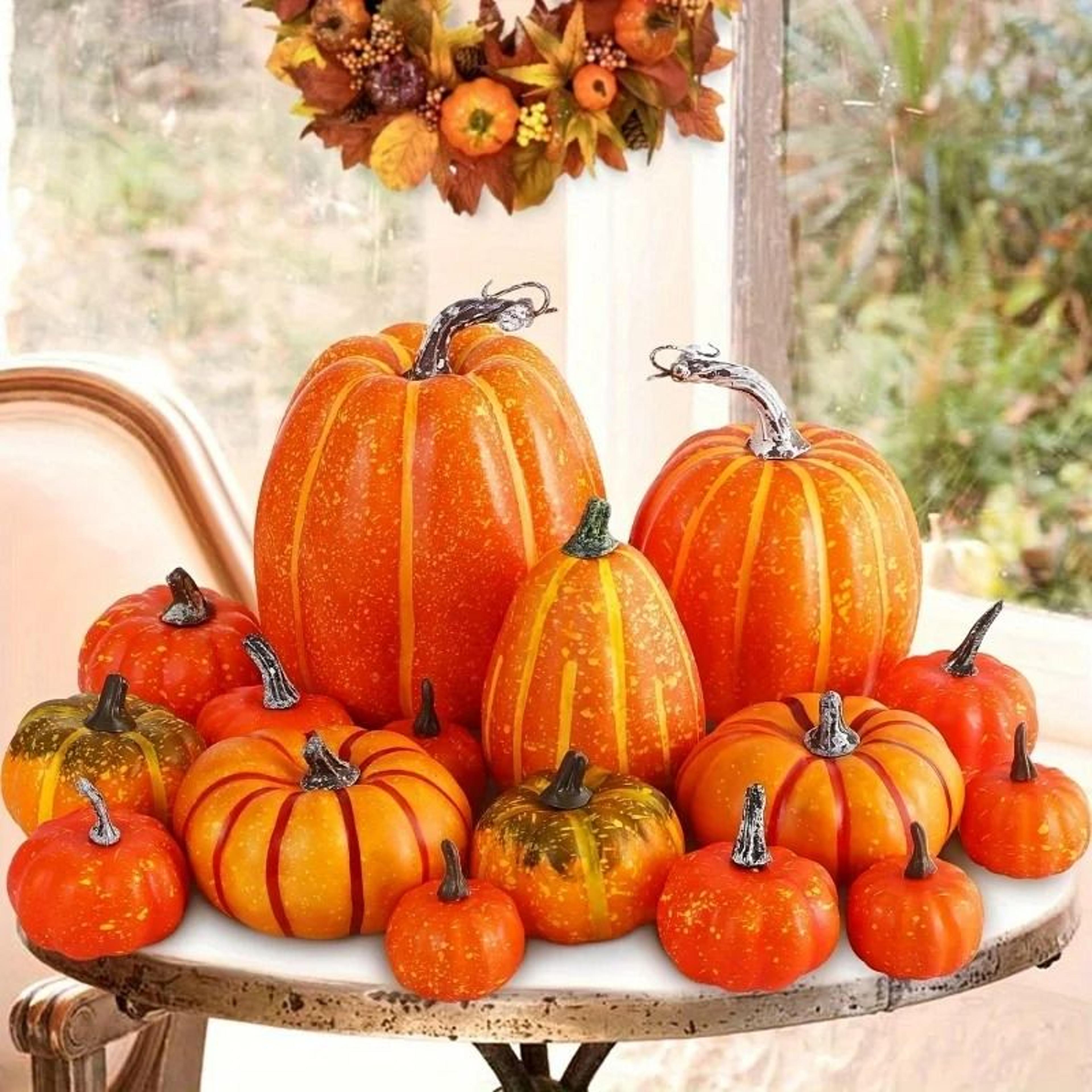 7 Piece Artificial Pumpkin Decor Set For Halloween Thanksgiving And Fall Harvest Displays 5
