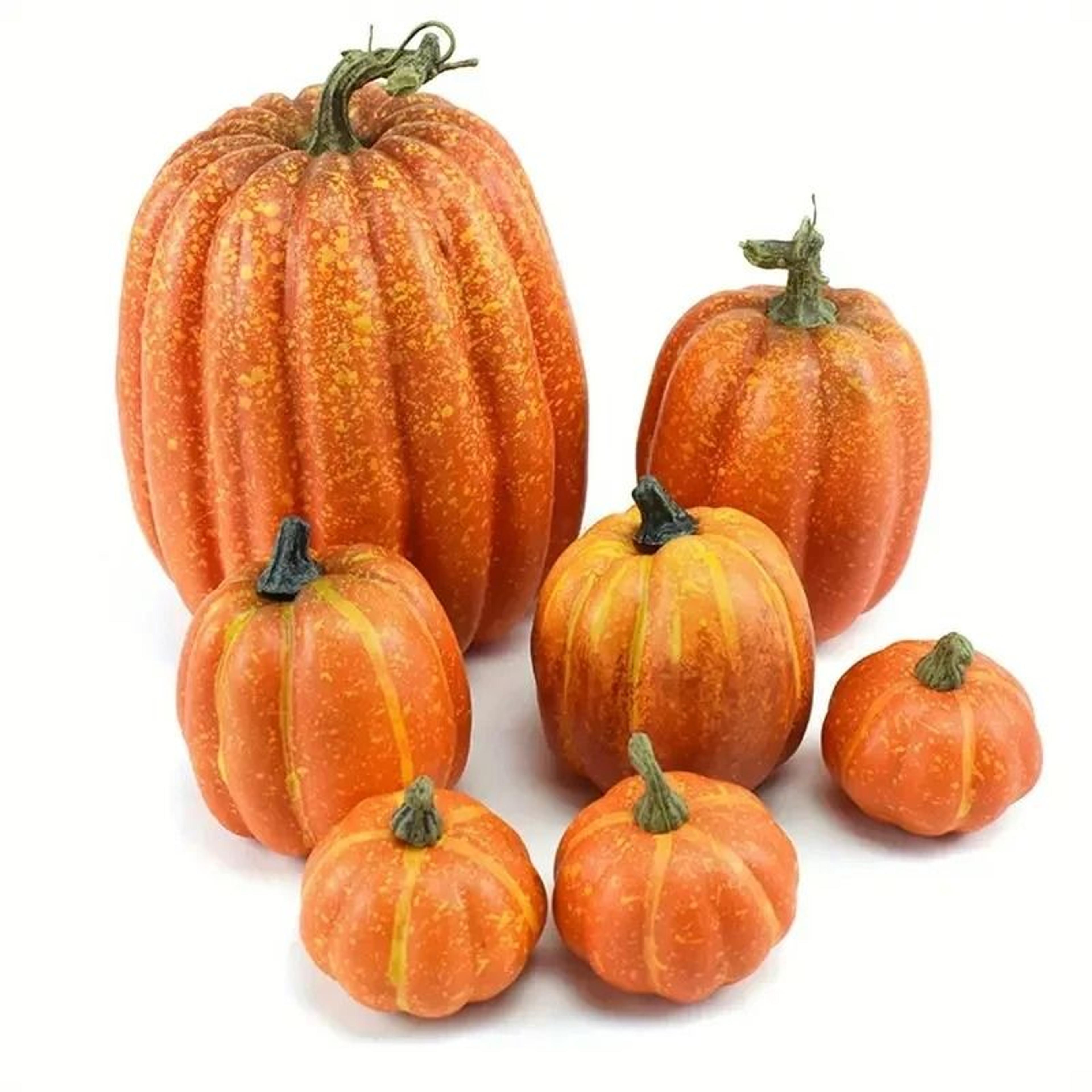 7 Piece Artificial Pumpkin Decor Set For Halloween Thanksgiving And Fall Harvest Displays 6
