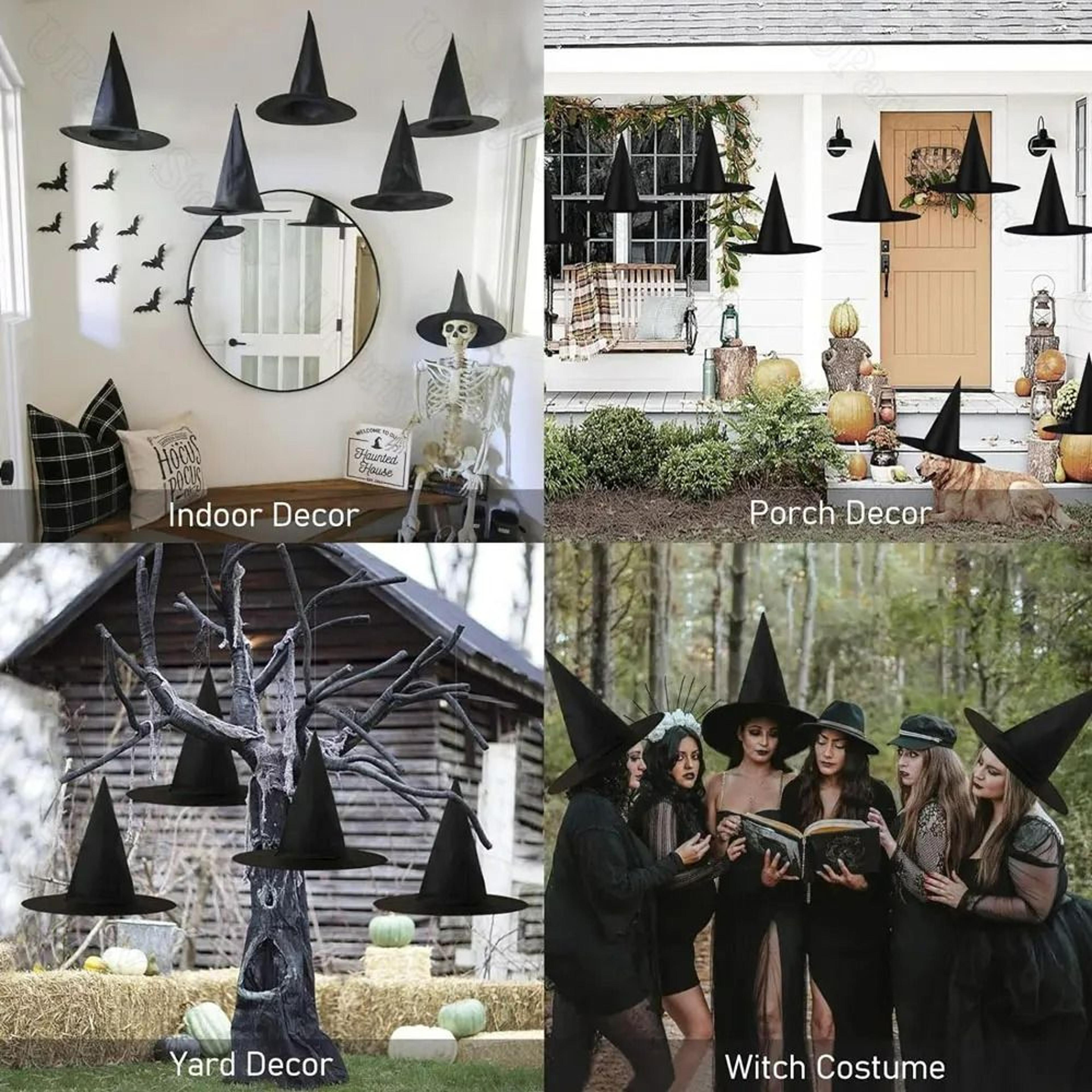 6 Or 12 Piece Hanging Black Witch Hats Halloween Porch Yard Decor 6