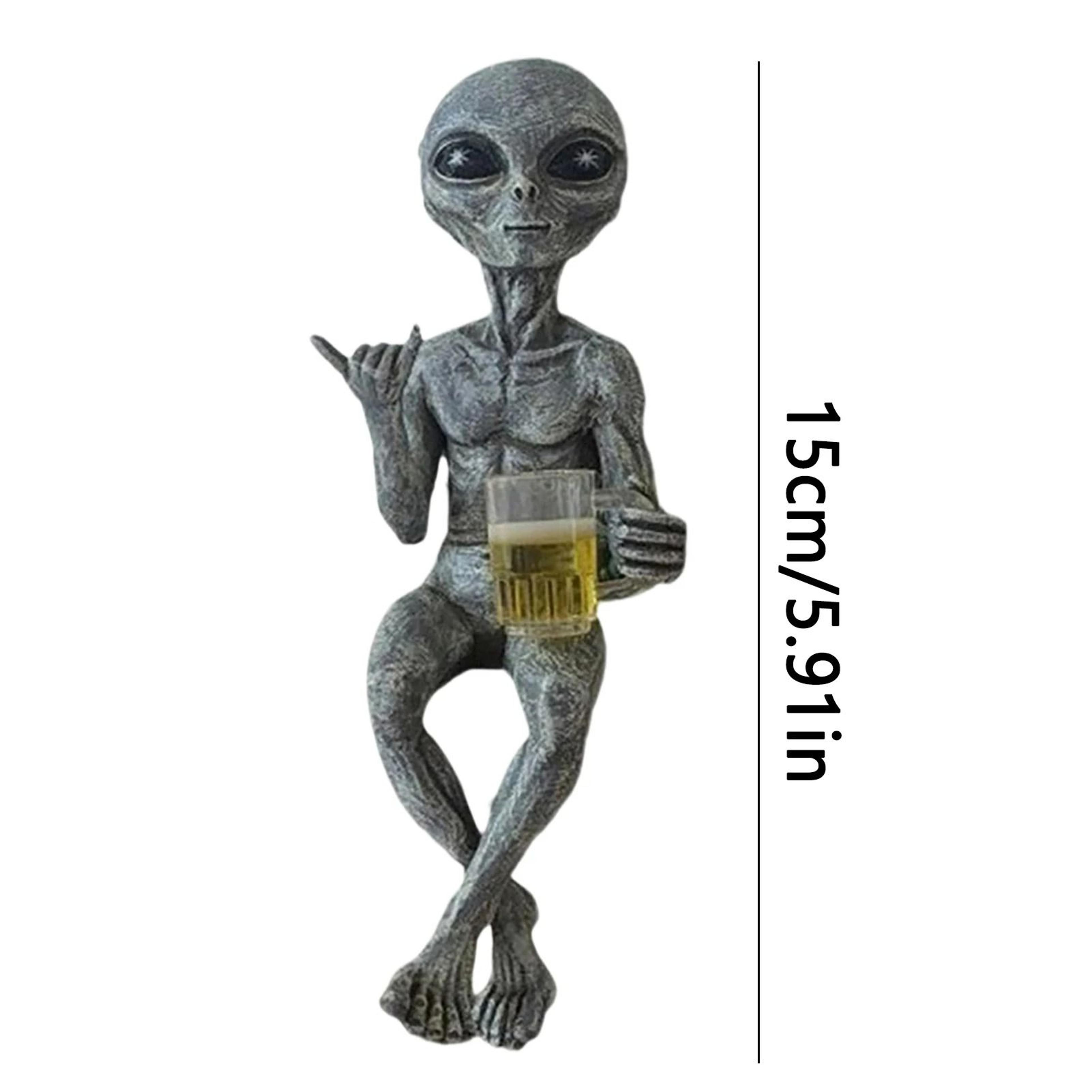 Beer Drinking Alien Statue Funny Resin Desktop Garden Decor 6