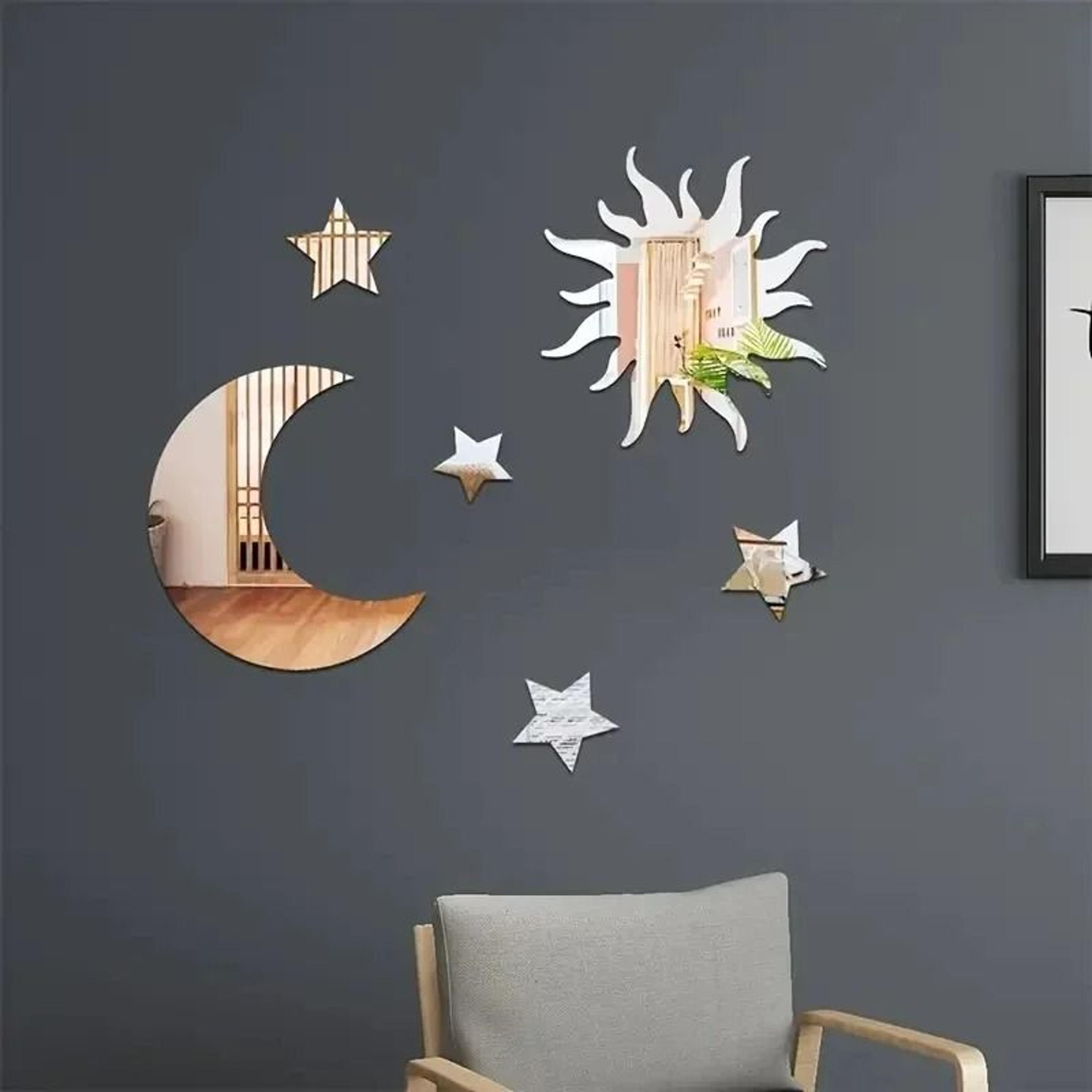 6 piece star and moon mirror wall stickers self adhesive acrylic decor