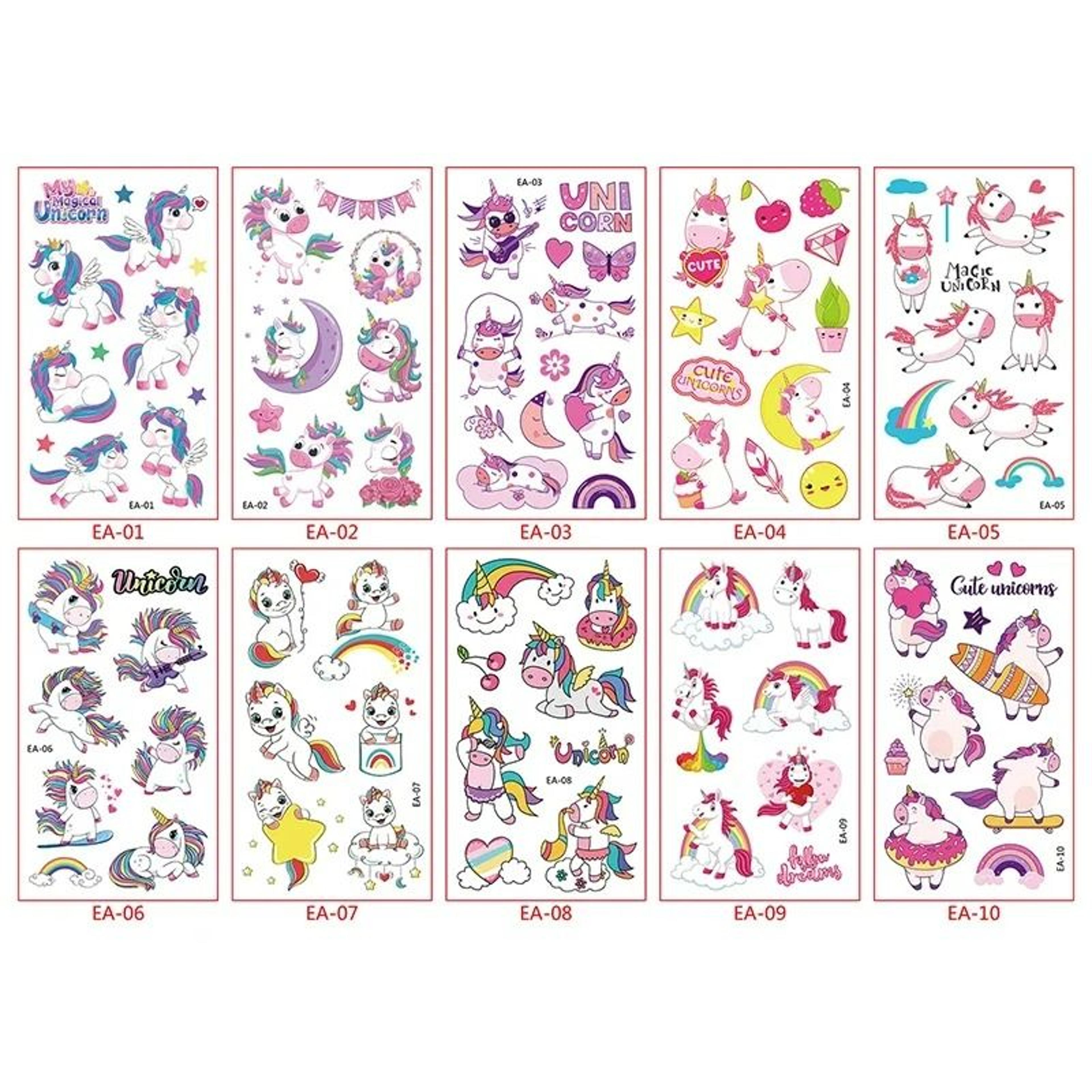 10 Sheet Waterproof Unicorn Temporary Tattoos For Kids Party Favors 1
