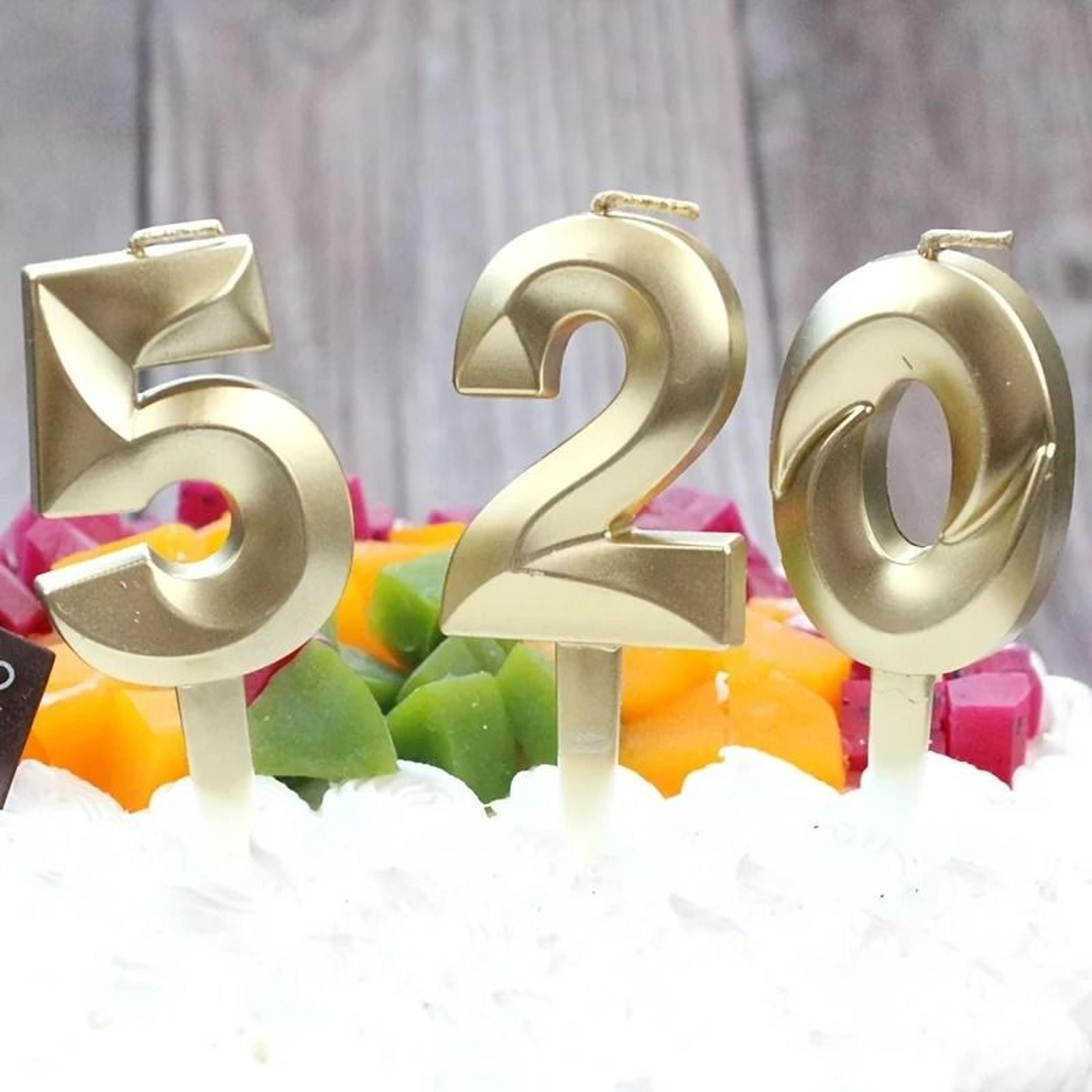 Gold 3D Diamond Number Birthday Candle Cake Topper For Celebrations 6