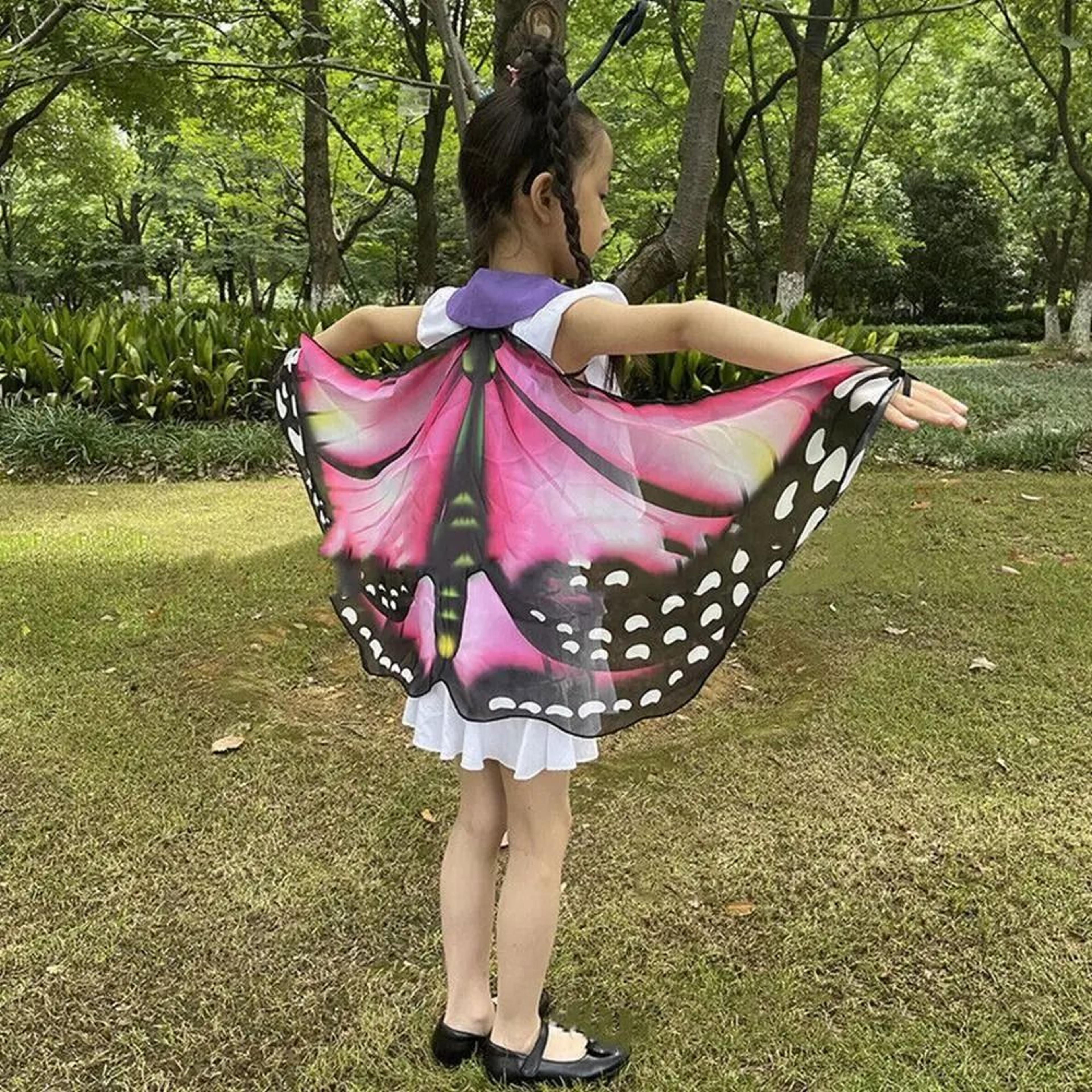 Colorful Kids Butterfly Wings Cape Fairy Shawl Dress Up Costume 3