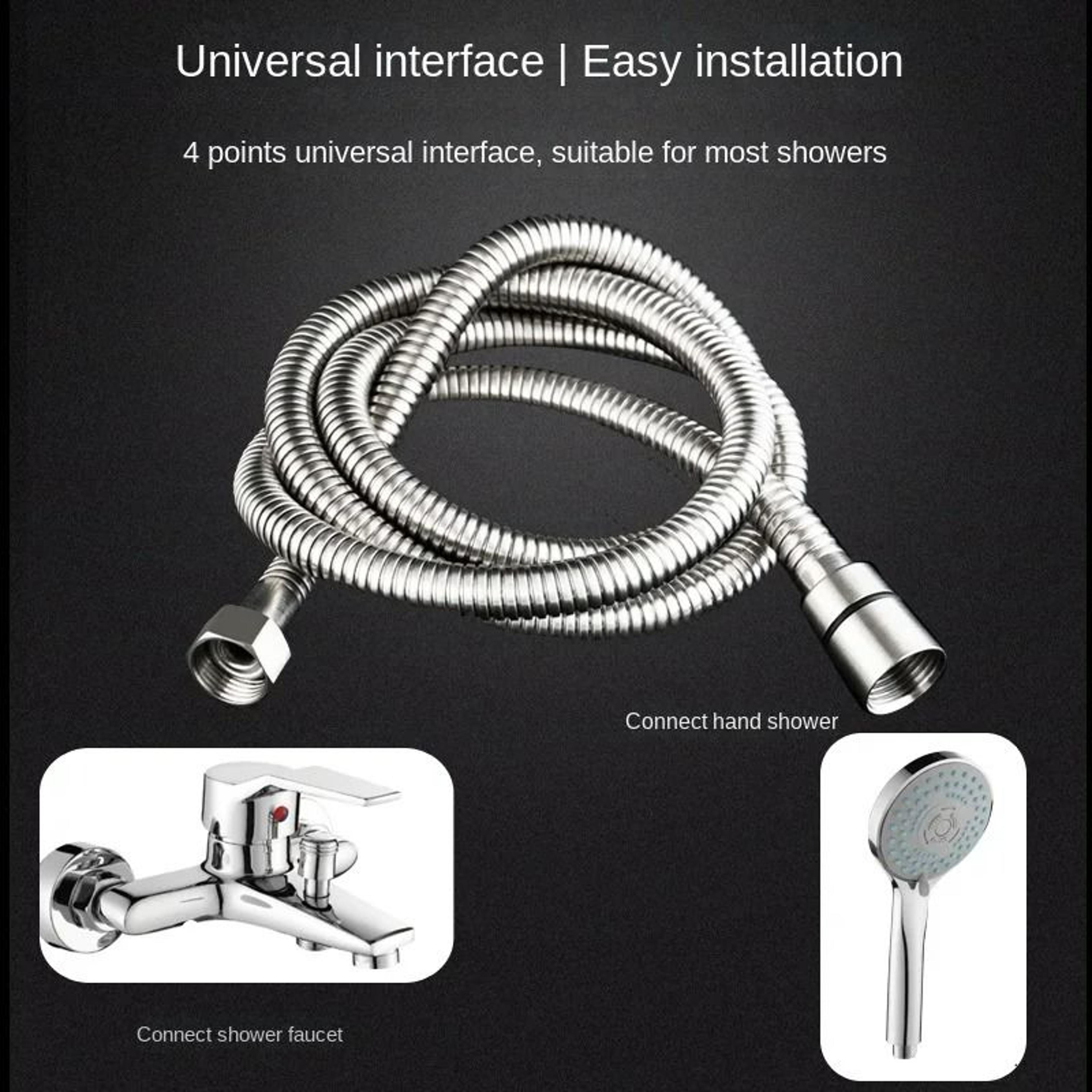 59 Inch Stainless Steel Flexible Shower Hose Black Or Silver Bathroom Extension 1