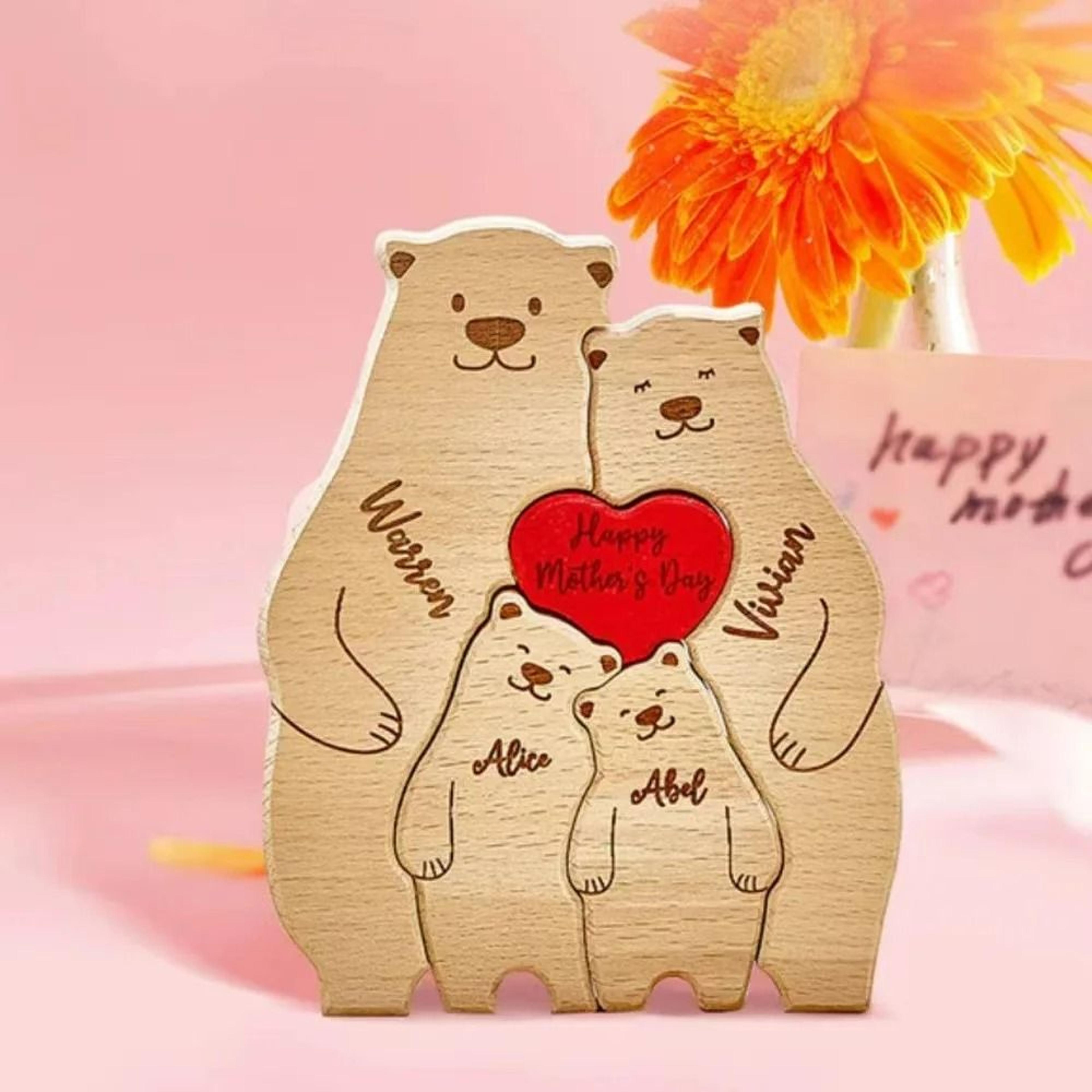 personalized wooden bear family puzzle with custom names 2 to 6 bears
