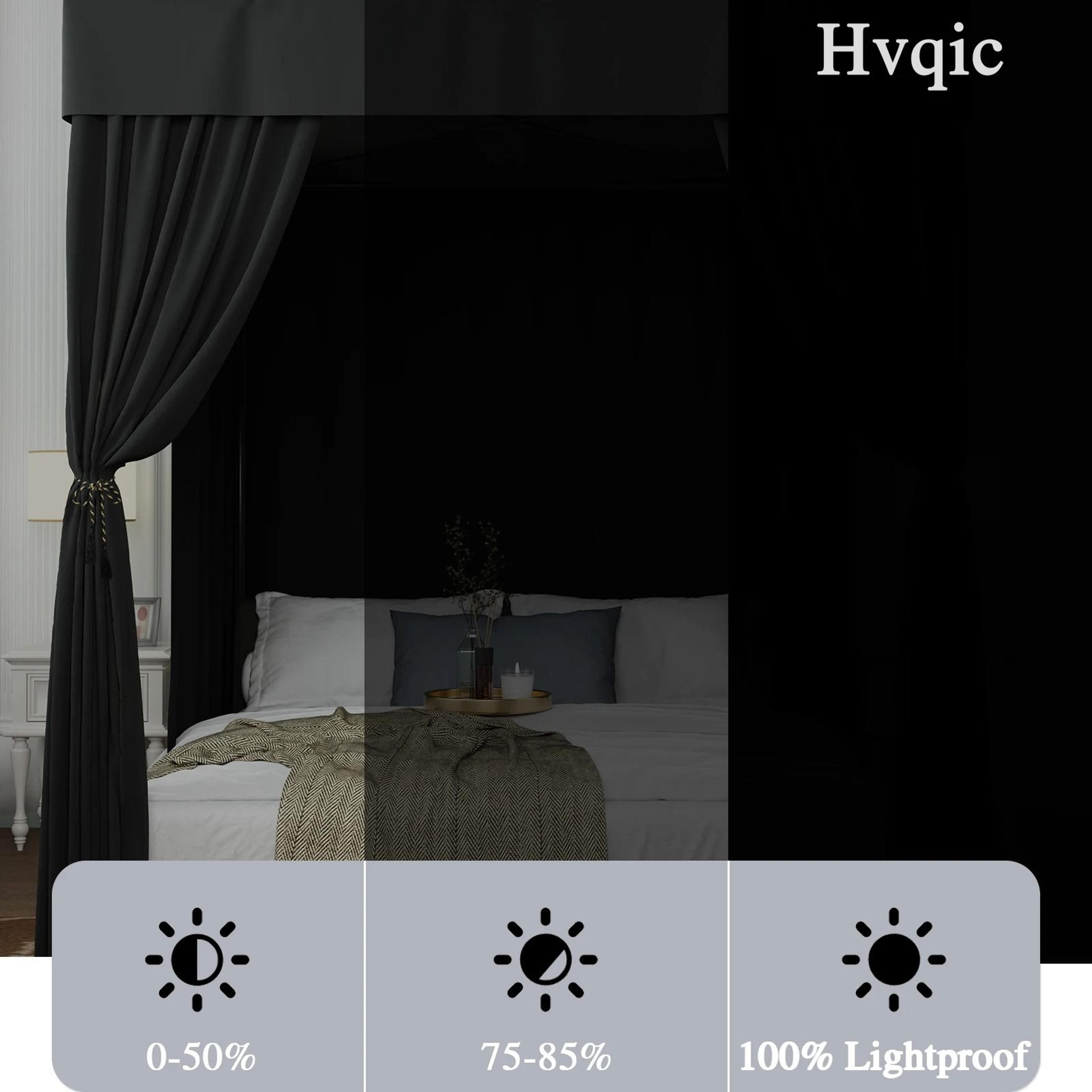 NoirHaven Black Four Corner Bed Canopy Curtains For Queen And King Beds 2